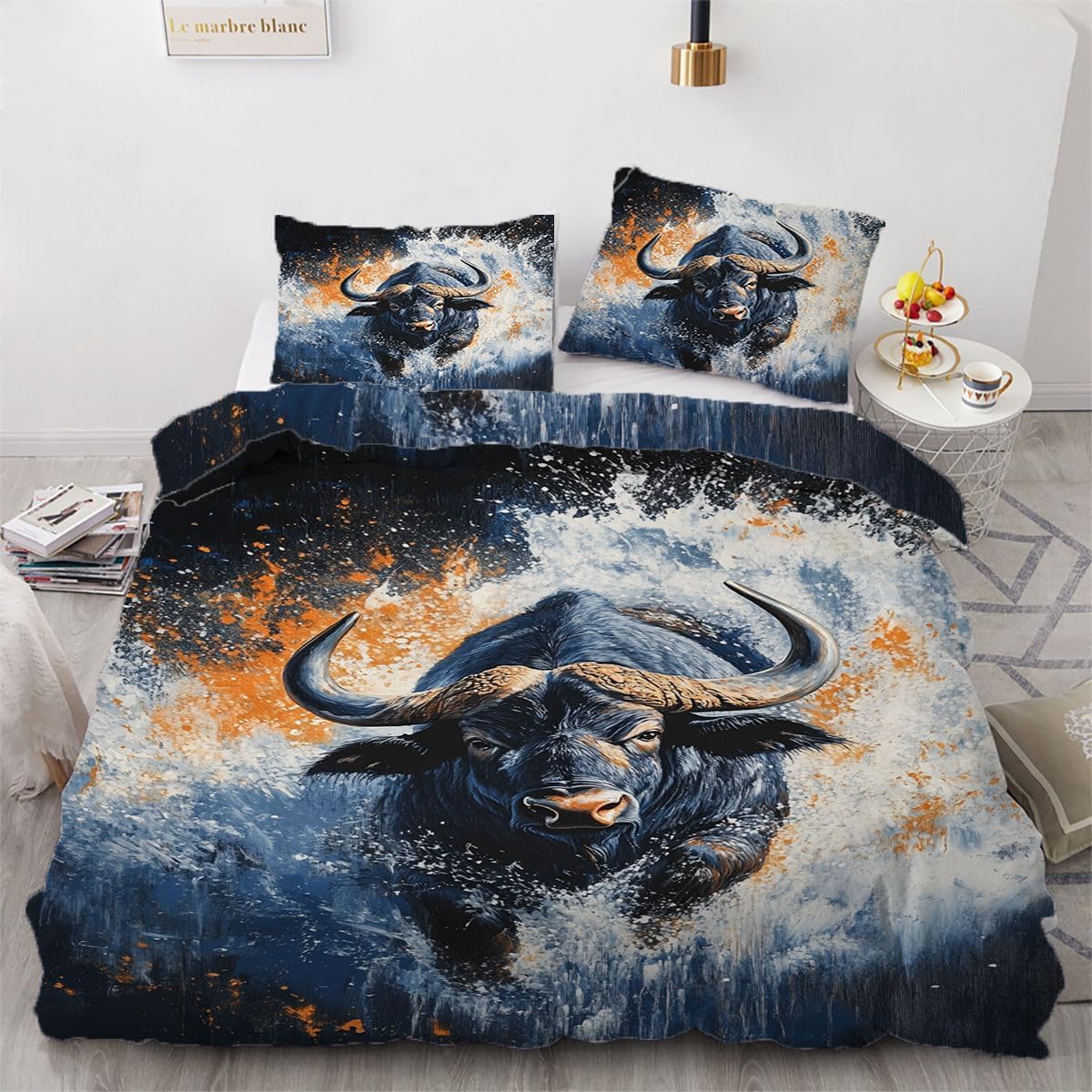 Ndxrwdzr Black Buffalo King Size Duvet Set Duvet Cover With Zipper Closure Bedding Set For Aldults Kids Soft Hypoallergenic Microfiber Quilt Cover 230X220 Cm + 2 Pillowcases 50X75 Cm