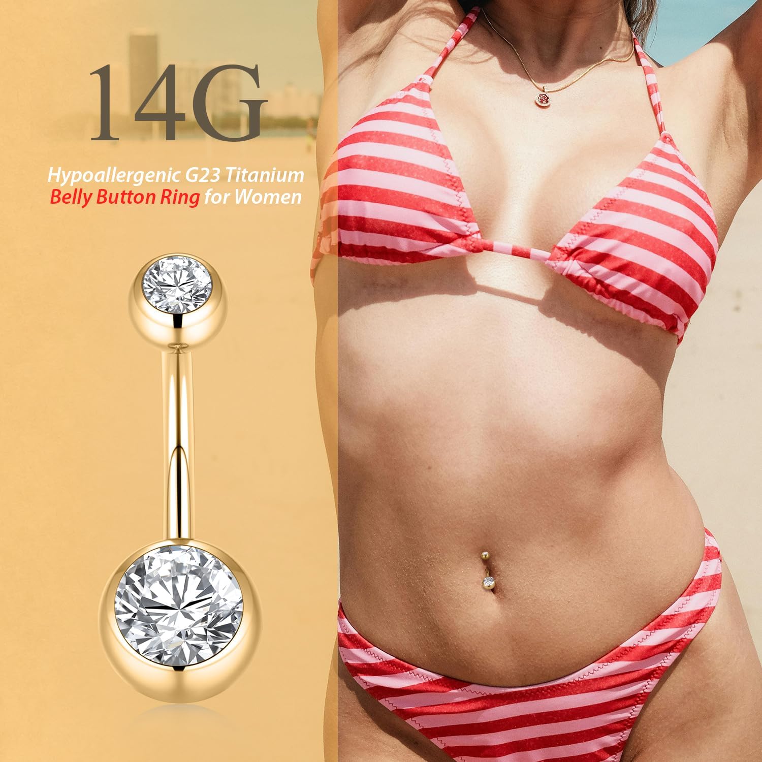 FUNLMO 2pcs Titanium Belly Button Ring Belly Button Piercing Belly Rings Internally Threaded Cube Zircon Navel Piercing Jewelry 14G 8-16mm - Image 6