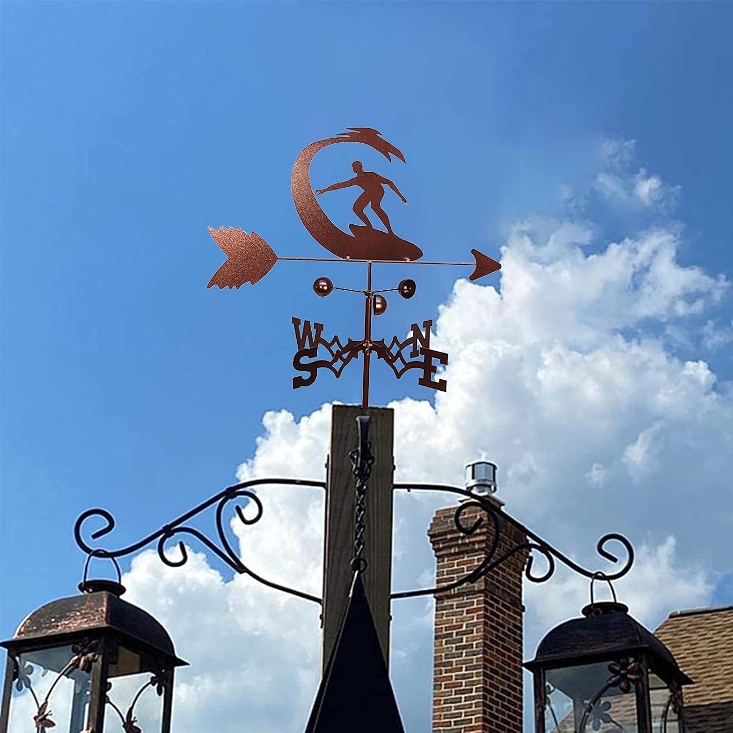 Weathervane,Surfer Metal Weathervane Stainless Steel Weather Vane with Roof Mount, Wind Vane Garden Decorations for Outdoor Farm Yard Garden Gazebo