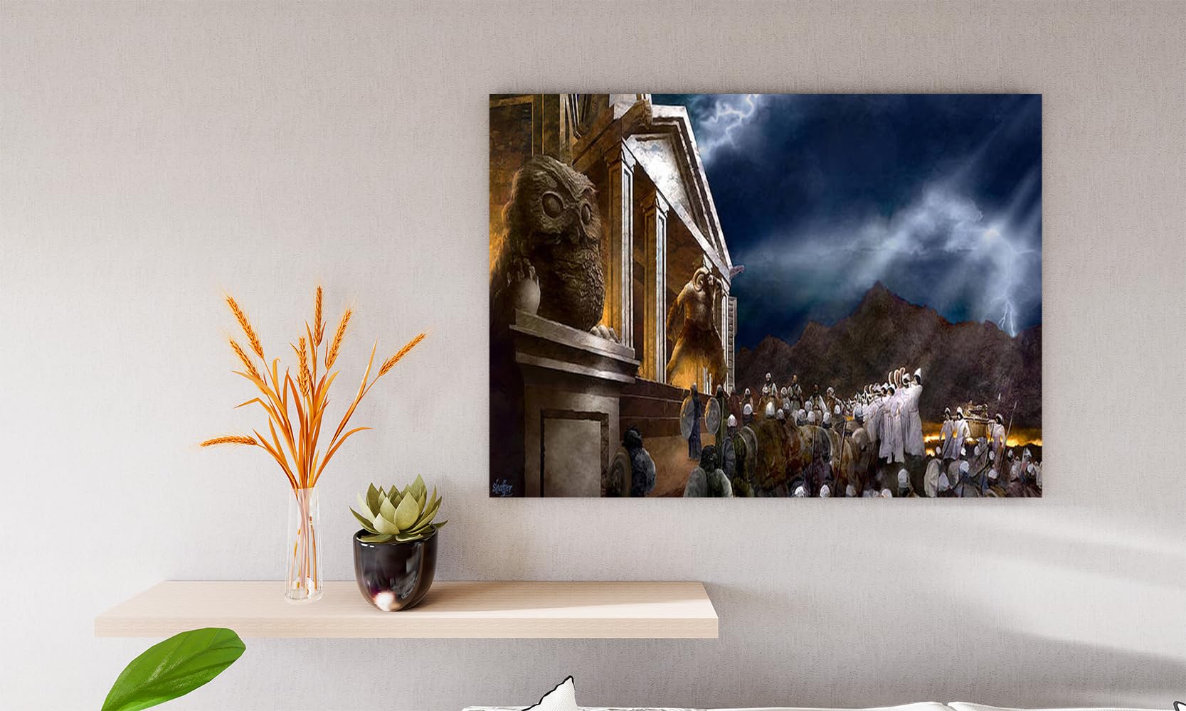 VERRE ART Printed Framed Canvas Painting for Home Decor Office Wall Studio Wall Living Room Decoration (14x10inch Wrapped) - The Destruction Of Bashan