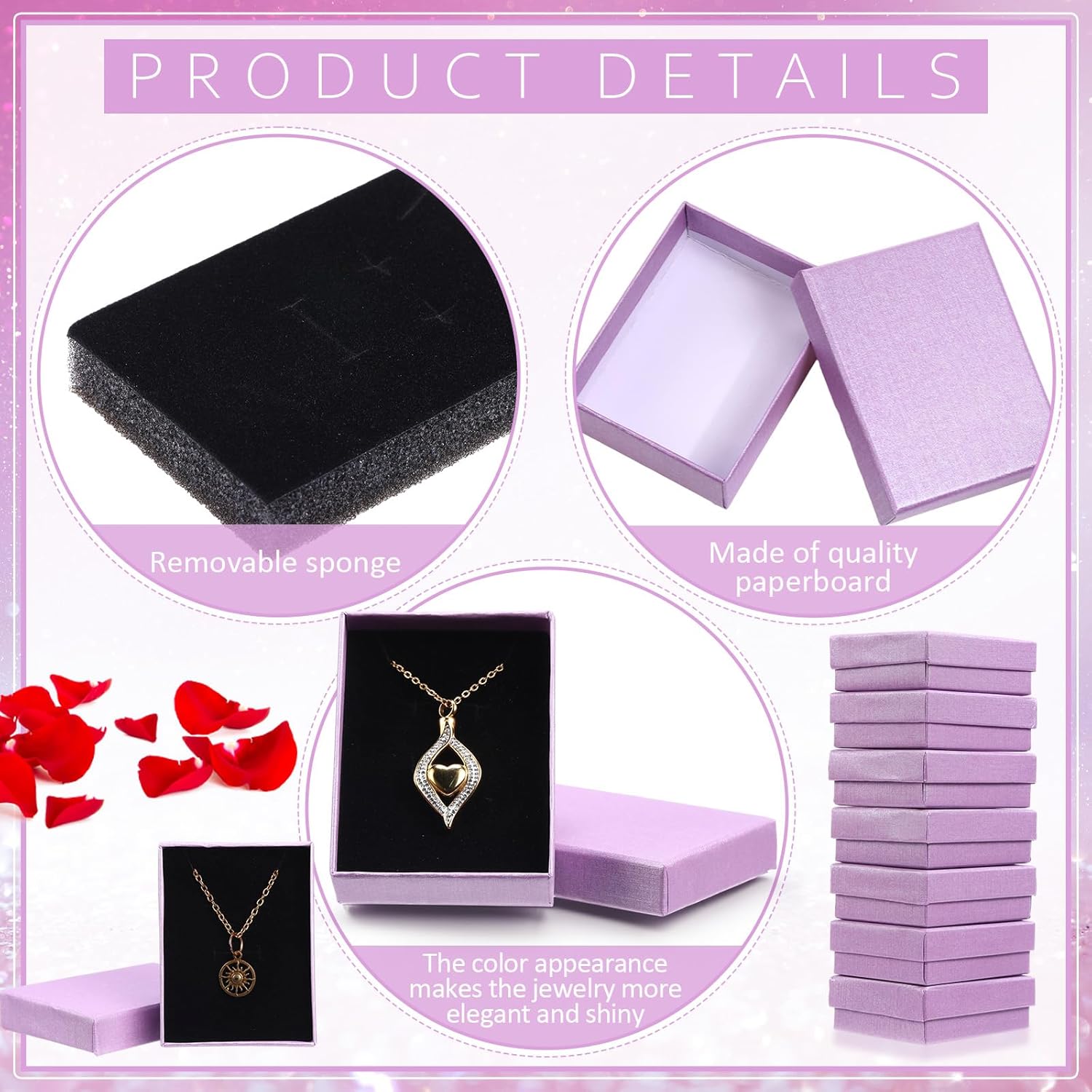 Sasylvia 36 Pcs Jewelry Cardoard Gift Boxes Packaging Necklace Ring Earring Storage Box with Cushion 3.5x2.8x1.2 Inch (Pink Purple) - Image 7