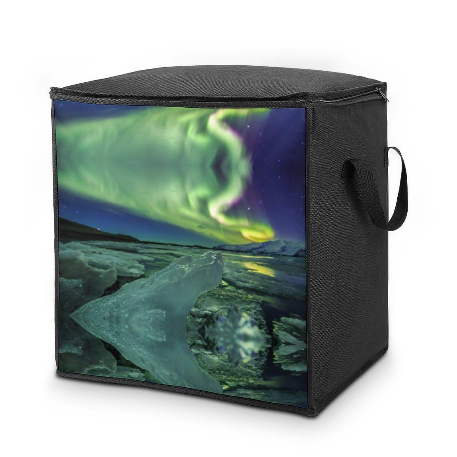 Wlntrophic 70L Storage Bags, Beautiful Northern Lights Storage Box with Lid Zipper And Handles, Clothes Bags for Quilt, Blankets, Bedding