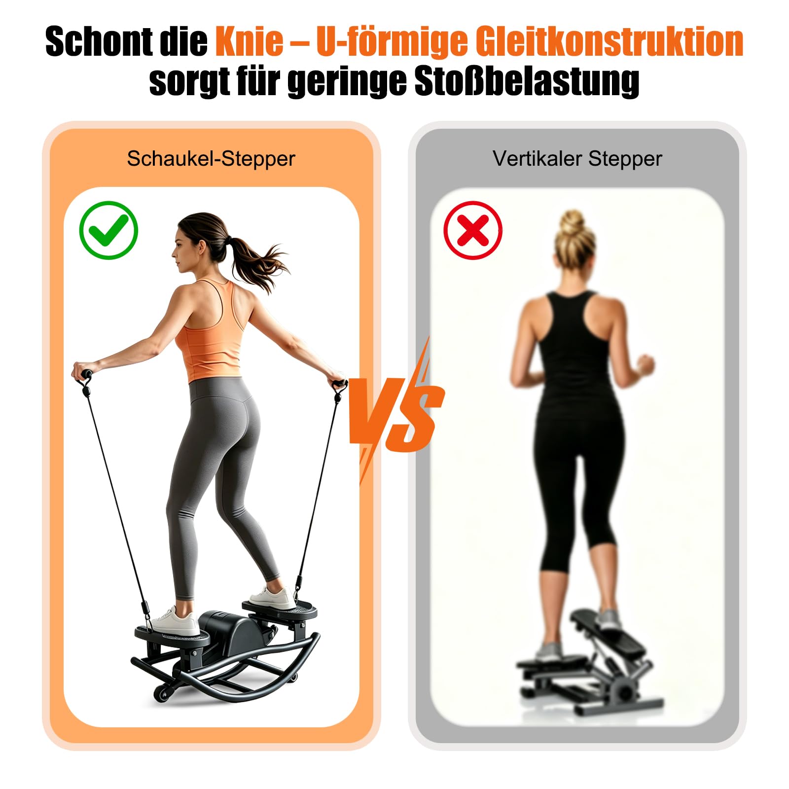 Stepper,Rock Stepper,Mit Power Ropes Sidestepper,fitnessgeräte für zuhause,Trainer bis 200kg,für effektives Bein/Arm/Po Training,Fitnessgerät für Zuhause,Wohnung und Studentenwohnheim