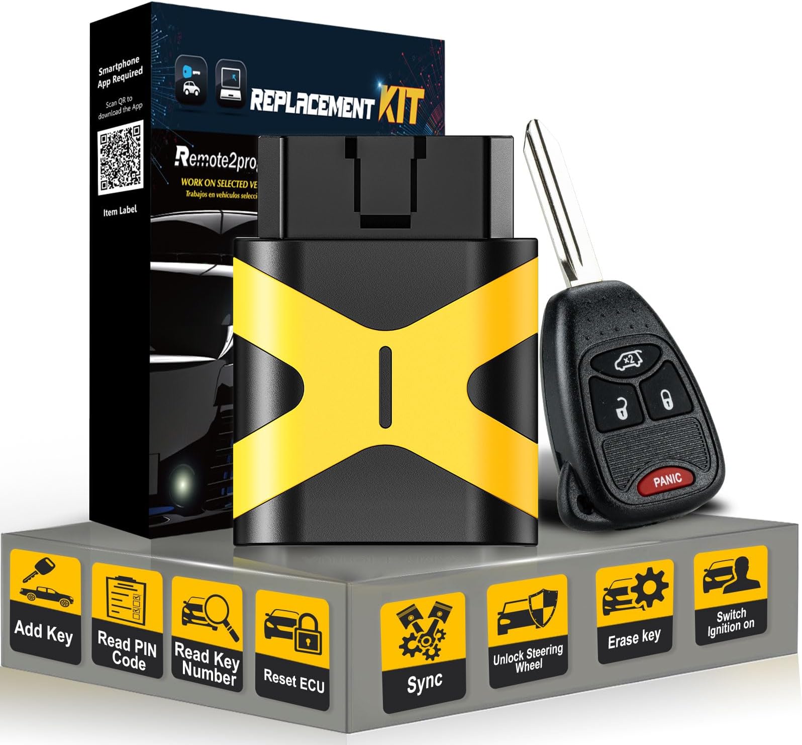 Remote2prgram DIY Car Key Programmer Tool and Keyless Entry Remote Replacement for Dodge/JEE-p/Chr-ysler with FCC: OHT692427AA (4 Buttons)