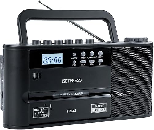 Retekess Grabador de cassette TR641, convertidor de casete a digital, radio AMFM, Boombox con conector para auriculares, USBTF, conexión