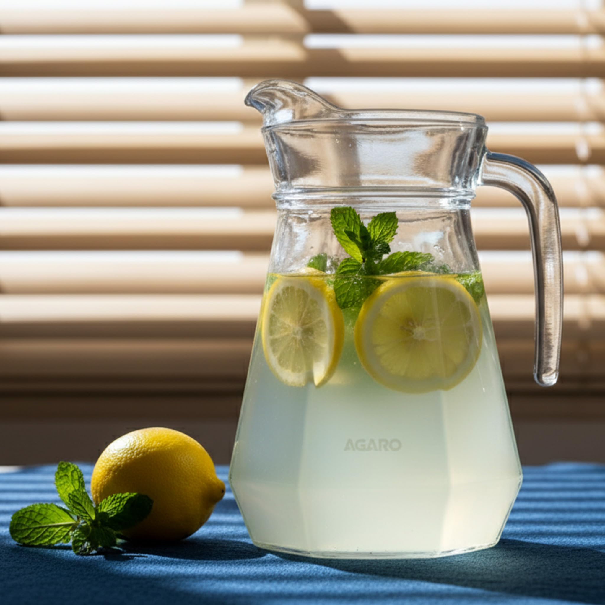 AGARO Elegant Glass Jug, 1.3L, Multipurpose Jug, Easy Pour & Strong Handle, Transparent Beverage Carafe for Home, Office, Pitcher for Serve Water, Milk, Juice, Lassi, Cocktail, Ideal for Gift
