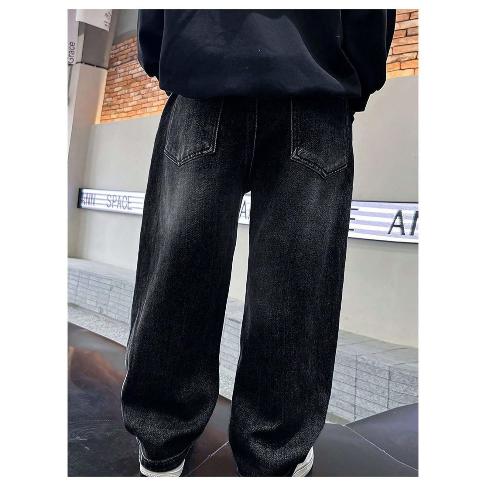 Mode Baggy Jeans Jungs Straight Jeanshose mit Elastischem Bund Kinder Denimhose Loose Fit Cargohose Hosen Jungen Jeans Jungen 158 164