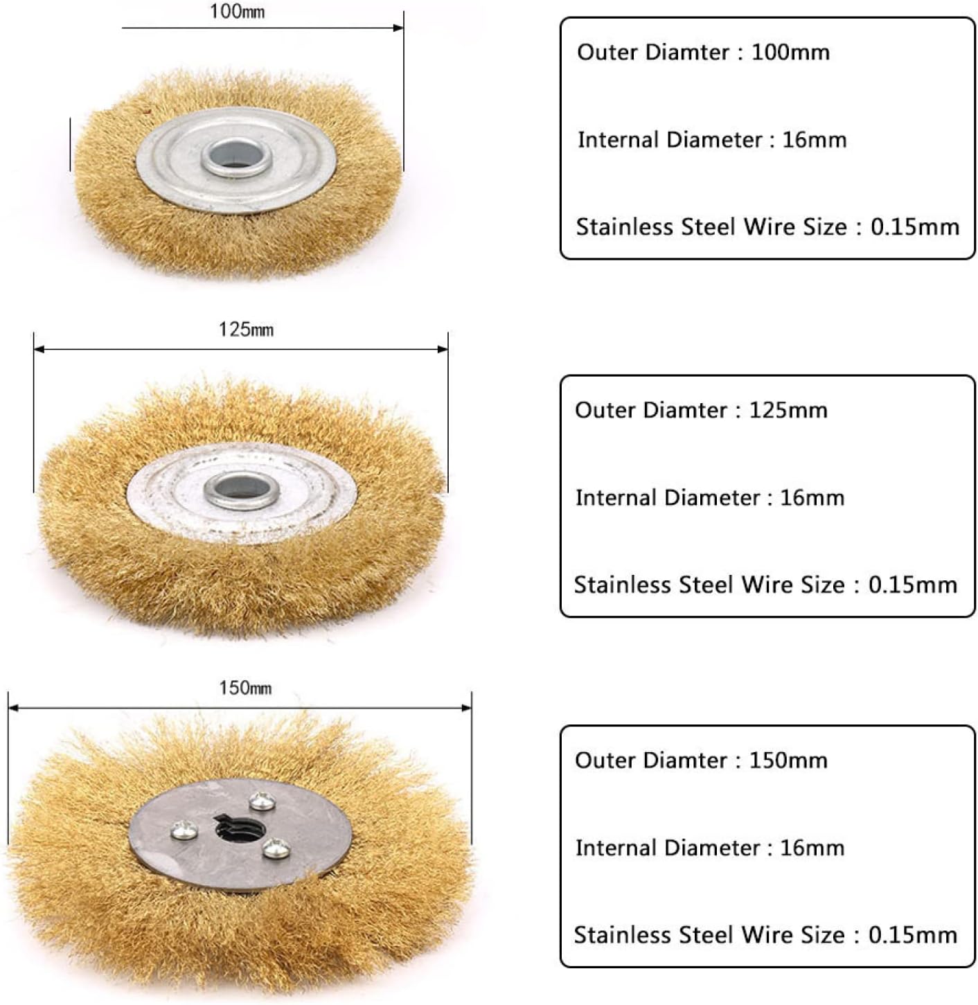 0.15mm Wire Wheel Brush 4'' - 10'' Round Brass Brush Bench Grinder Polishing Abrasive Tool For Metal Derusting Wood Deburring,250mm X 32mm