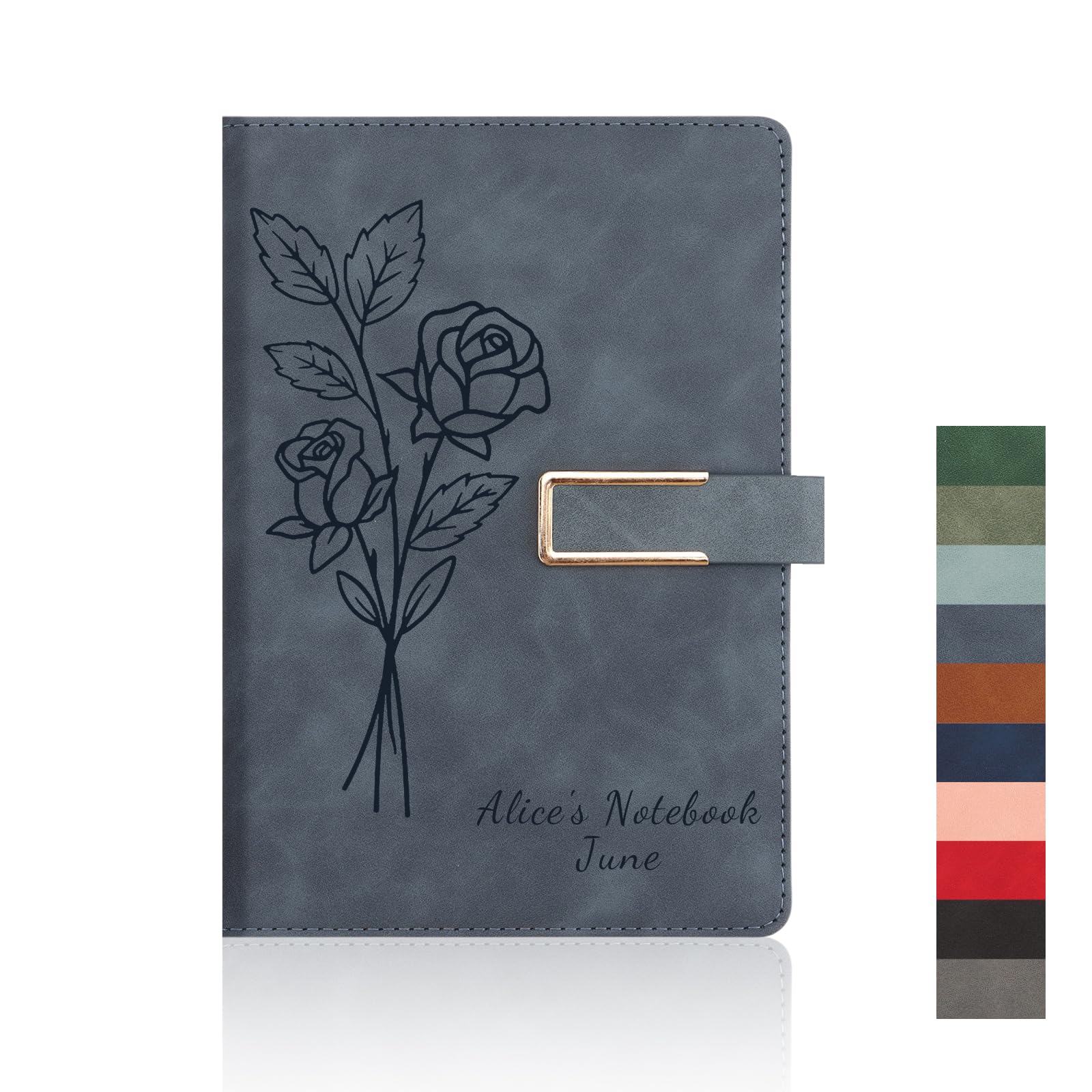 Personalised A5 Notebook, Custom Name & Birth Flower Journal, Birthday Gift (Light Blue)