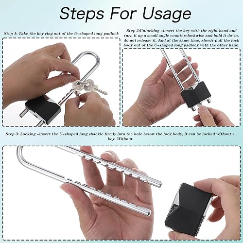 Miniatura 5 de 2 candados de grillete largo con llave de latón macizo, grillete extraíble de longitud ajustable para puertas, armarios, motocicleta, cerradura de