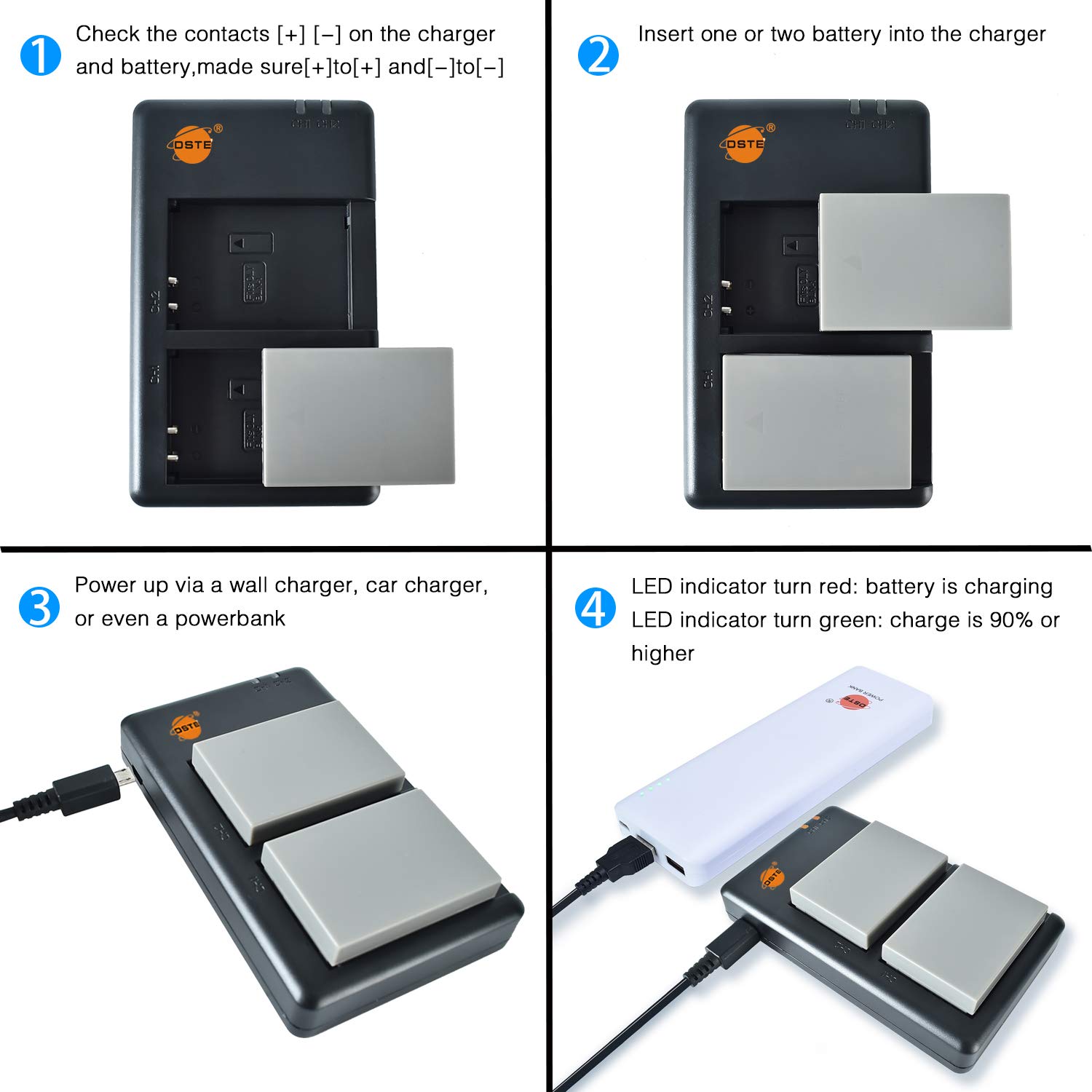 Kit DSTE 2 Batterie BLN-1 2100mAh 7.6V + Caricatore USB Doppio Per Olympus OM-D E-M1, E-M5, E-P5, E-M5 II