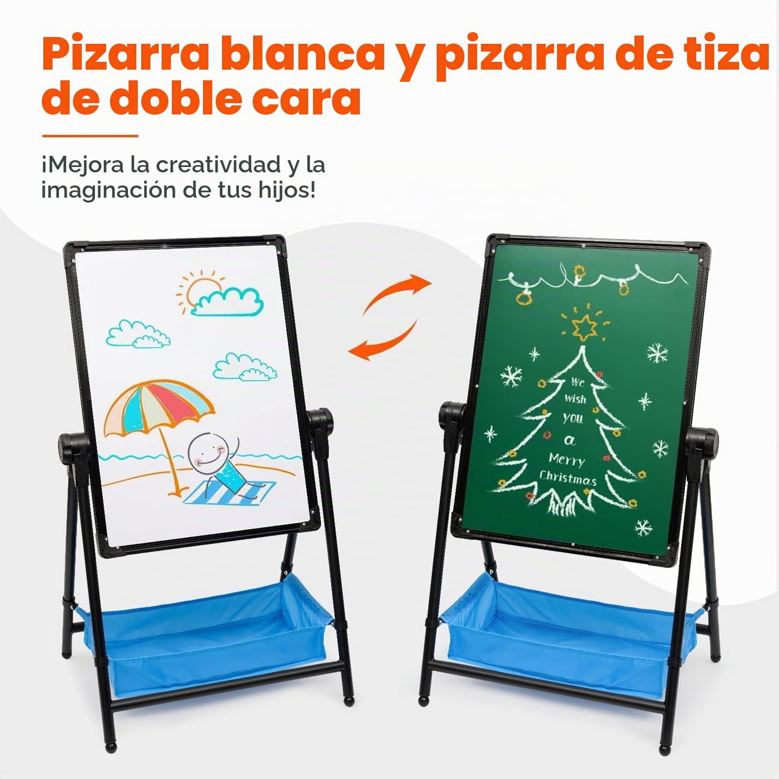 Caballete para Niños,Pizarra de Hierro de pie,Altura Ajustable,Tablero de Dibujo Artístico de Doble cara,Giratorio de 360 Grados,Pizarra para Niños con Accesorios,66 – 109 cm (negro)