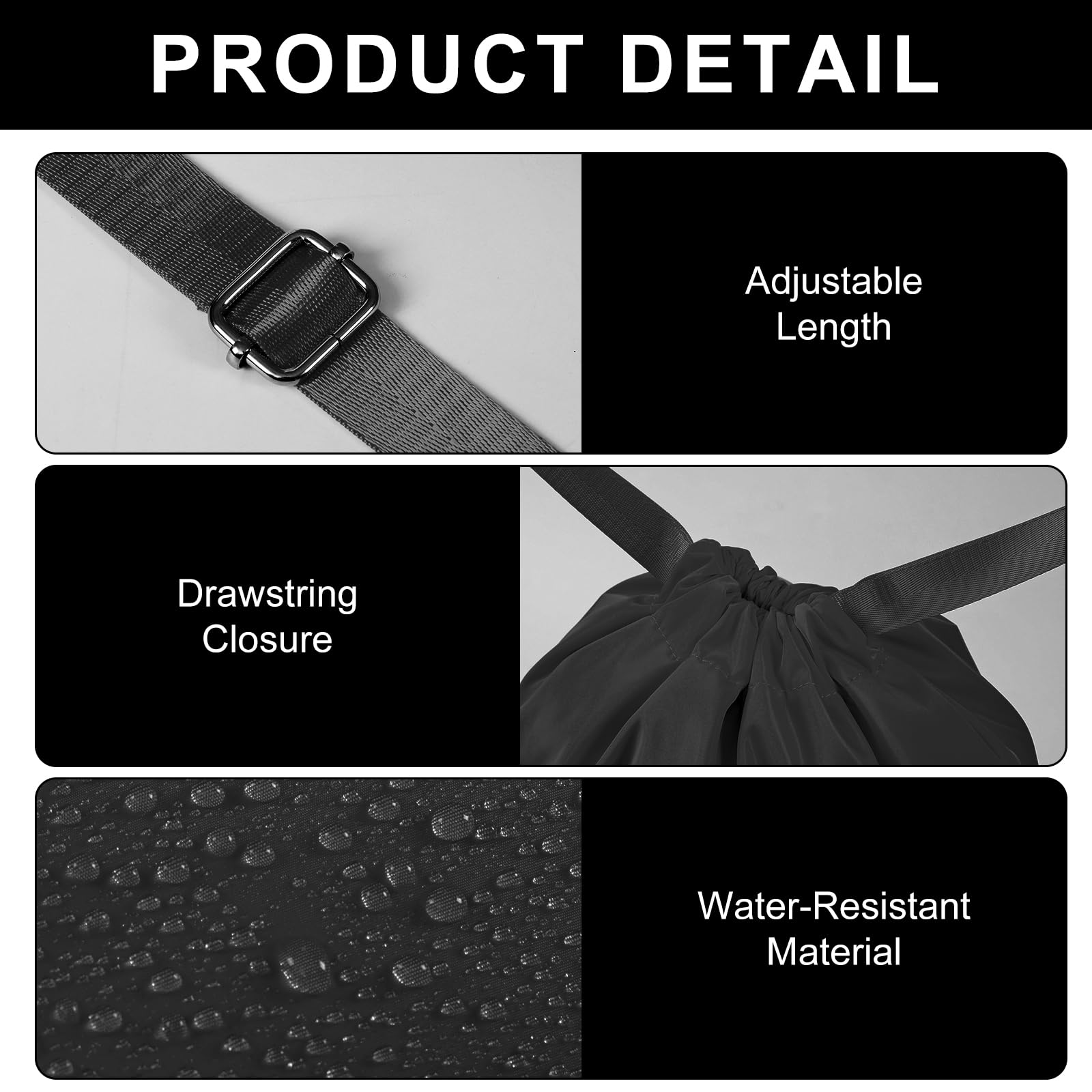 Mochila deportiva con cordón para gimnasio con cuerda grande resistente al agua, bolsillo lateral de malla para hombres y mujeres