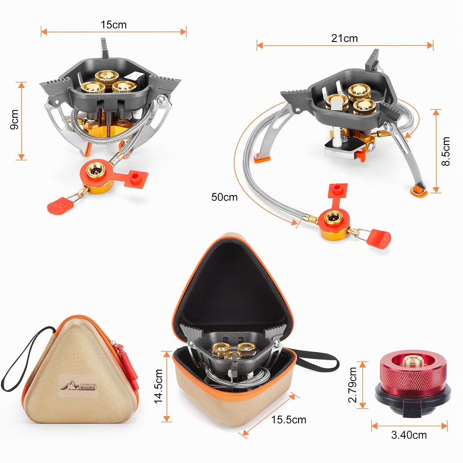 WADEO Fornello da Campeggio Pieghevole Antivento, [7200w] [Base Ultra Stabile] Fornello a Gas Portatile con Accensione Piezoelettrica e Adattatore Butano, per Trekking, Picnic, Outdoor