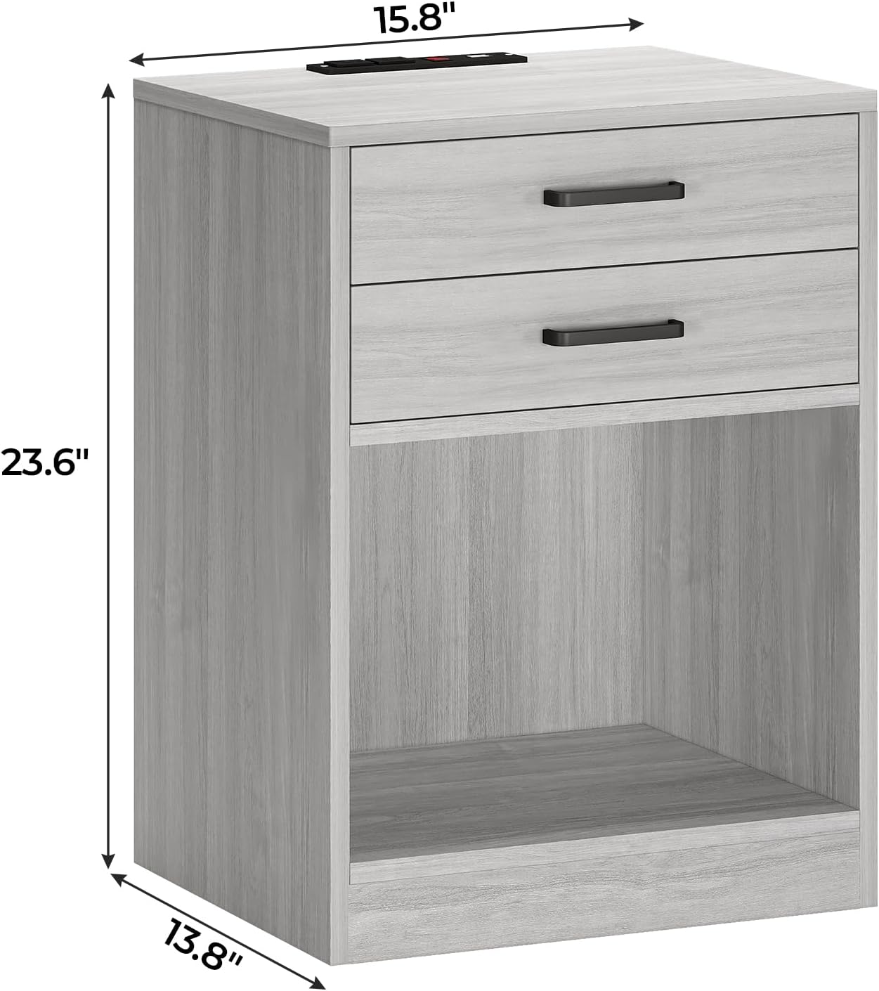 ADORNEVE Nightstands Set of 2,Grey Nightstand with Charging Station & Drawers,Night Stands for Bedrooms Set of 2