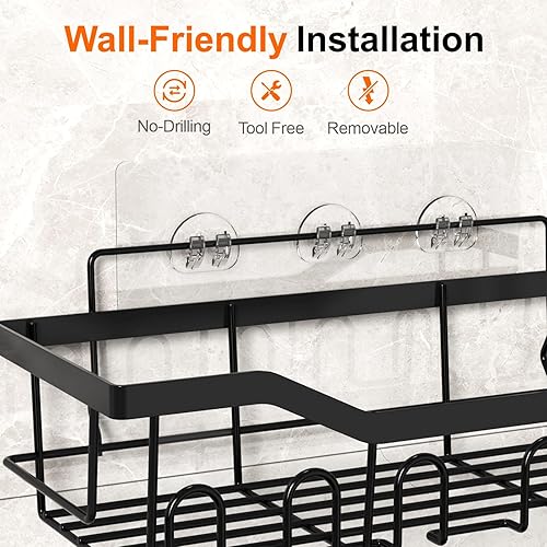 Miniatura 3 de LEPHYON Paquete de 5 unidades  Organizador de ducha sin perforaciones para baño con cesta negra  Estante de ducha inoxidable  Estante de ducha de