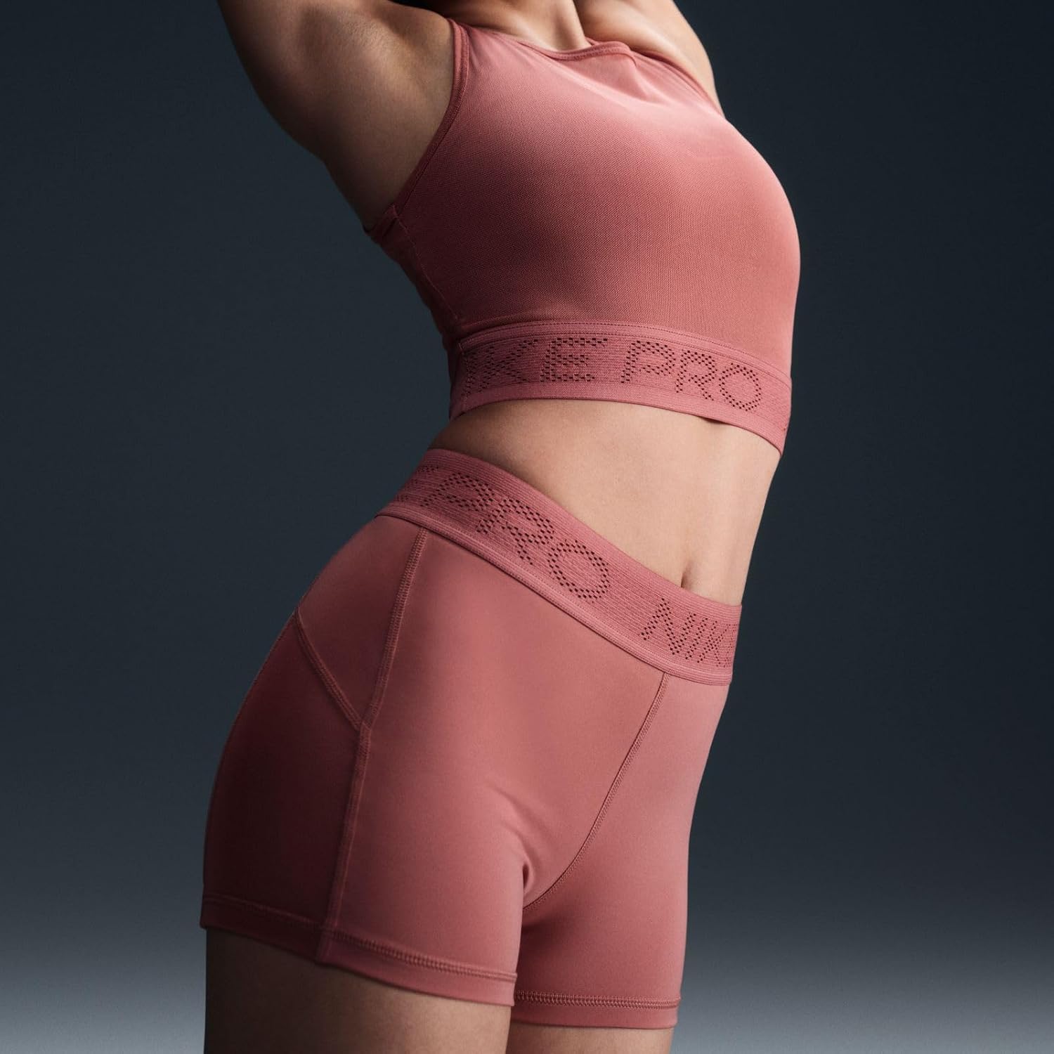 Nike Pro Women's Mid-Rise 3" Mesh-Paneled Shorts (Canyon Pink/White, FN3336-634) Size Small