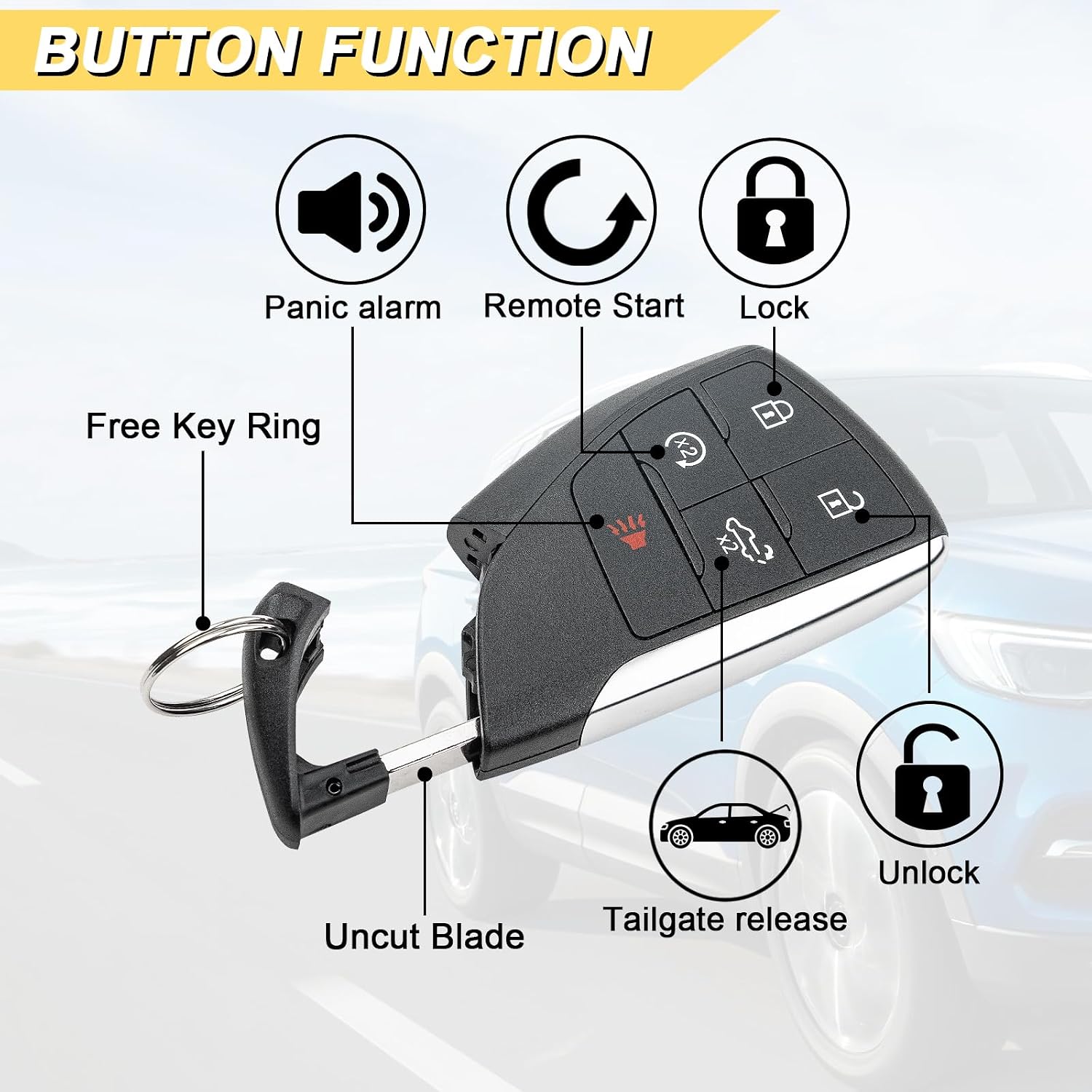 Vurkcy Key Fob Replacement for 2022-2024 Chevy Silverado GMC Sierra 1500 2500 3500 Car Keyless Entry Remote Control, YG0G21TB2 YGOG21TB2, 5 Buttons