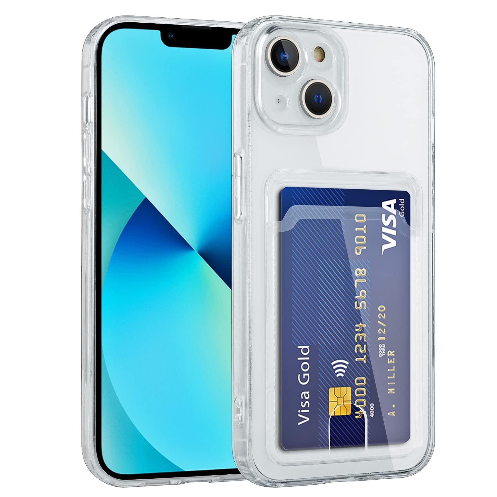 Compatible with iPhone 13 Wallet Clear Case with Card Holder, Non-Yellowing Phone Case, Precision Cut-Outs and TPU Bumper for Shock Absorption, Anti-Scratch Smudge-Proof (Matte Clear)
