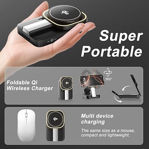 Miniatura 6 de Cargador inalámbrico magnético Estación de carga de Apple, estación de carga inalámbrica 3 en 1 con certificación Qi2, lámpara nocturna, cargador