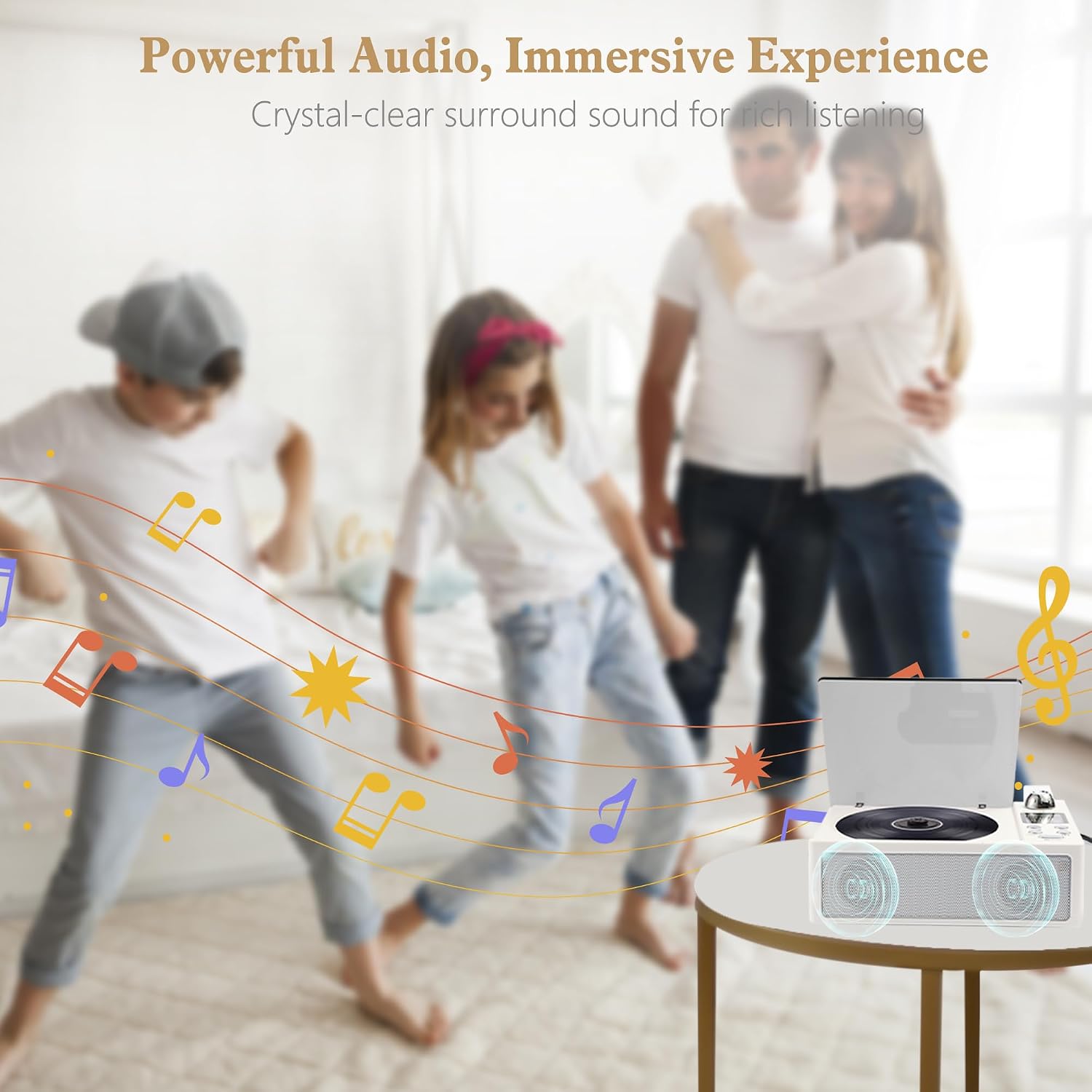 CD Player Portable, Desktop CD Players for Home with Cable and Adapter, Dual Speakers, Support Opt/USB/TF Card/AUX/FM with Remote Control, LCD Display, 3.5mm Headphone Jack, White