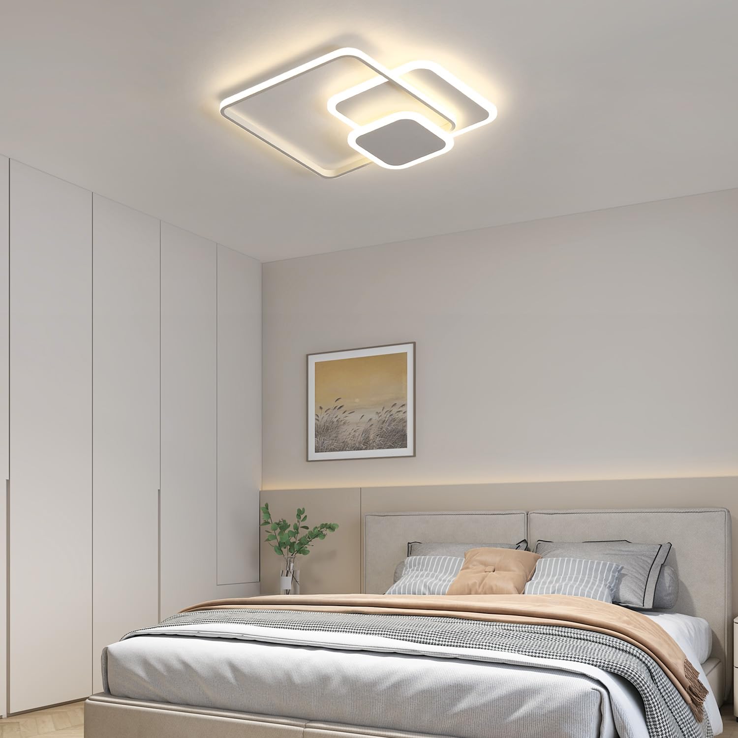 FUPE Plafoniera LED Soffitto - 43W Lampada Soffitto 4180LM Moderna a 3 Quadratische Luce Fredda 4000K per Soggiorno e Camera in Alluminio e Acrilico per Cucina Corridoio