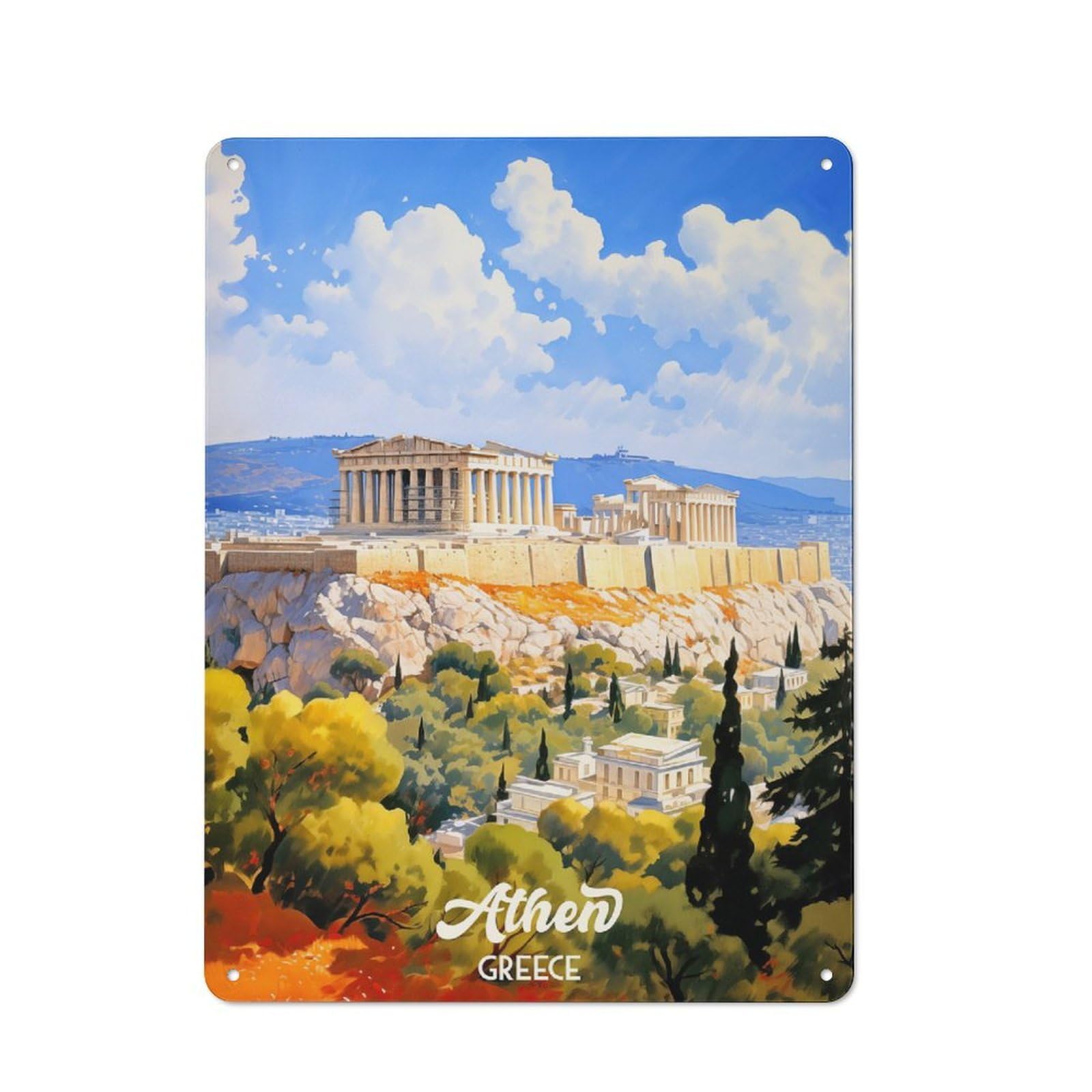 Junmoney Style-2 Vintage Garden Room Metal Sign 40X30cm Featuring Athens Greece Travel (2), Utility Space Decor For Shed, Garden Room, Porch Or Garage
