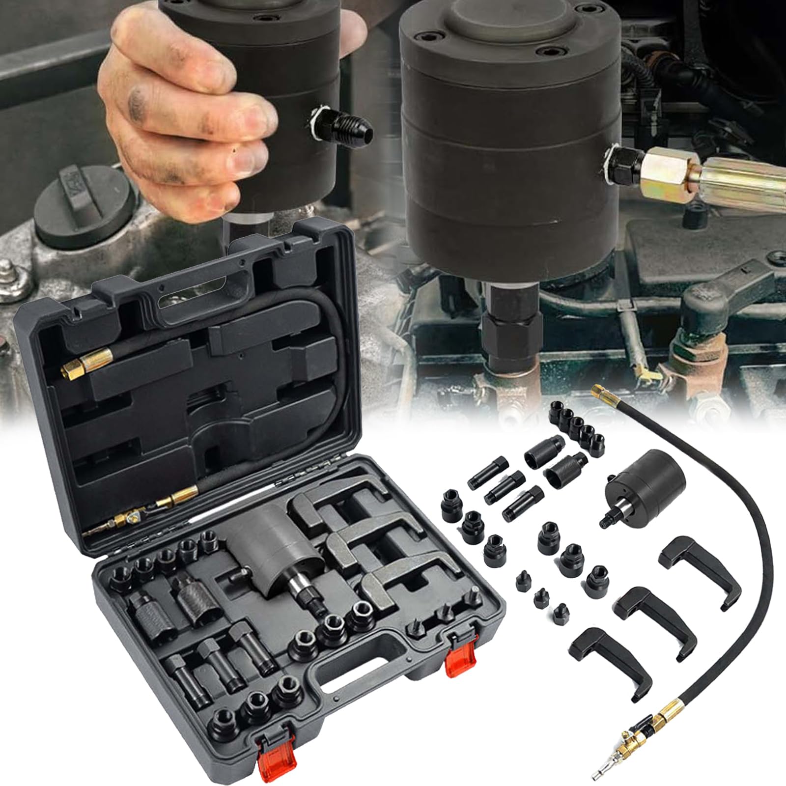 Aisny Estrattore, 24 Pezzi Estrattore per Iniettori Pneumatici Estrattore per Iniettori Diesel Set Rimozione degli Iniettori Diesel A Risparmio Manodopera per Motori Diesel Estrattore con Adattatori
