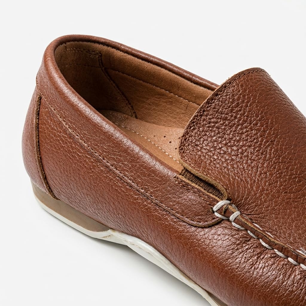 Mocassini da Uomo in Pelle Senza Lacci con Suola Sportiva | Scarpe casual estive a punta tonda con cuciture a vista, ideali per tempo libero, viaggio e abbinamenti quotidiani