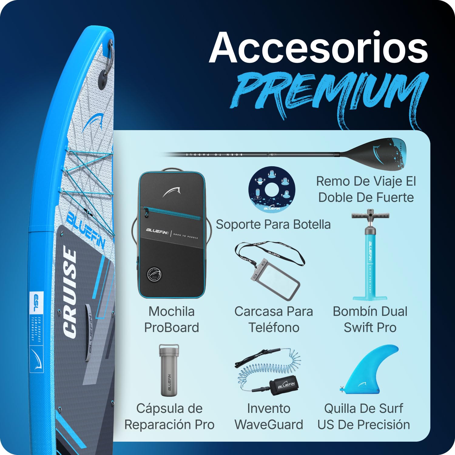 Bluefin Cruise 10'8 - Tabla de Paddle Hinchable | Paquete y Accesorios Premium Sup | Almohadilla Antideslizante y Ligera | Tabla de Remo de Surf Todoterreno de 6 Pulgadas de Grosor | Tabla de pie