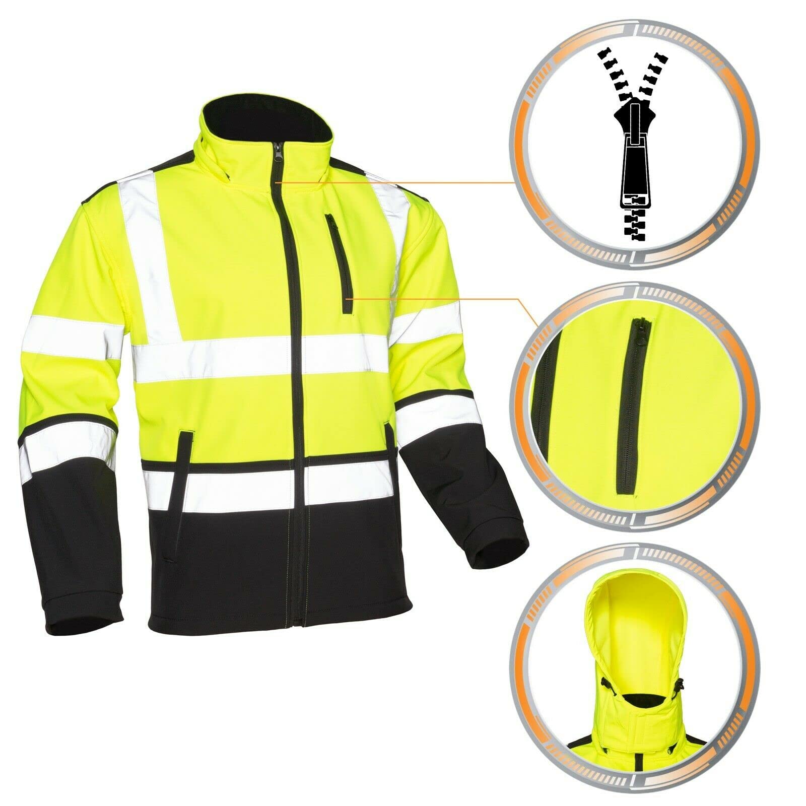 Art.Master Softshelljacke Arbeitsjacke Warnschutz Jacke Warnjacke Softshell Jacke mit Kaputze Gr.M-XXXL