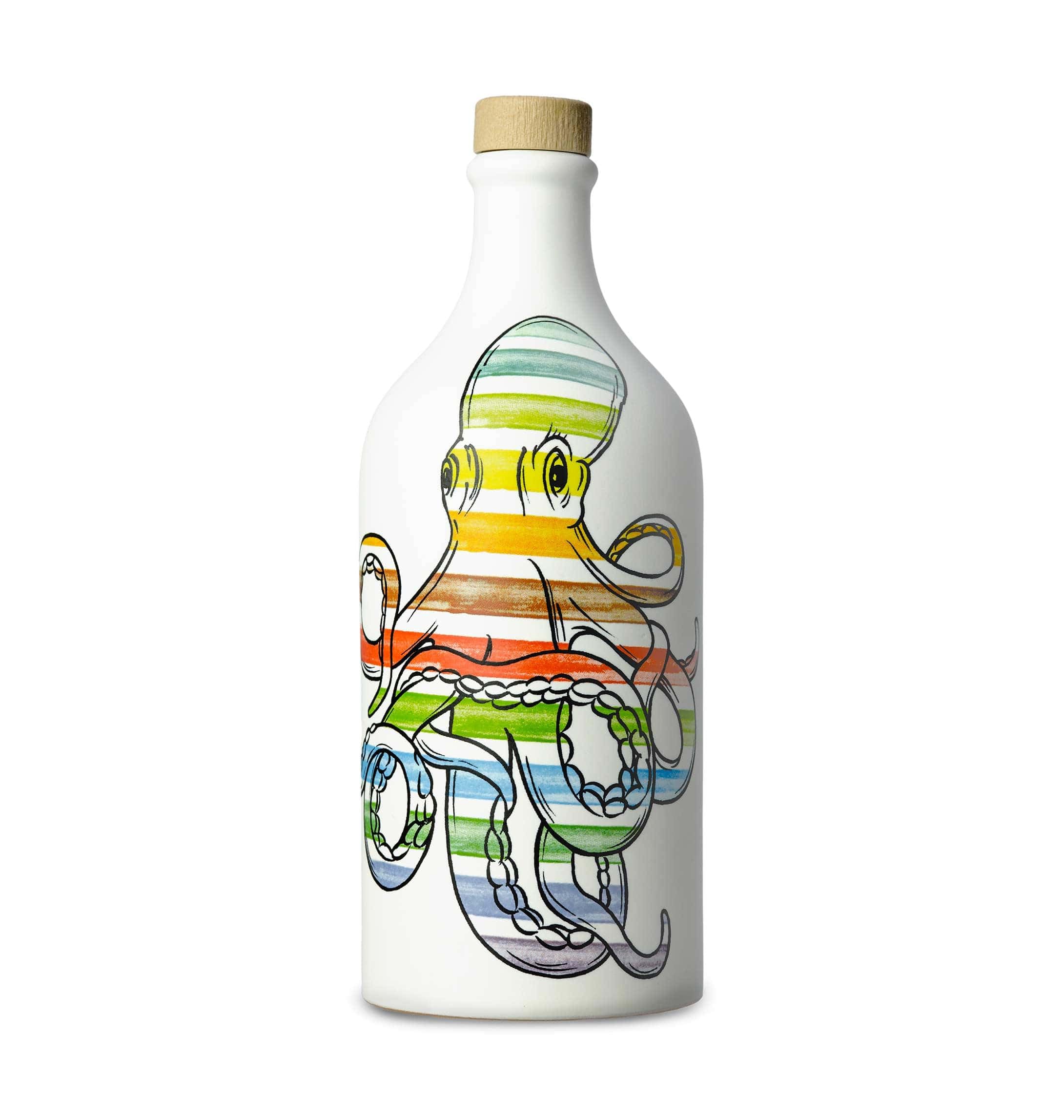 Frantoio Muraglia, Pop Art Octopus Ceramic Jar with Extra Virgin Olive Oil 500ml, Medium Fruity Essence, Created and Hand-Decorated by Our Puglian Artisans