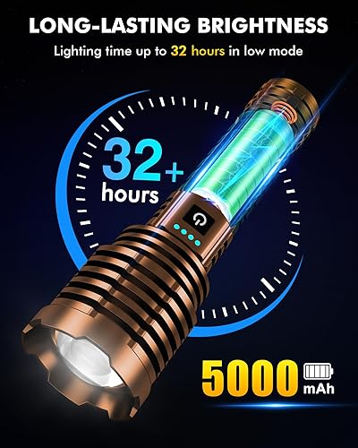 Miniatura 6 de Linterna súper brillante de 5000.000 lúmenes altos, linternas LED recargables alimentadas por batería, linterna táctica impermeable de mano, con