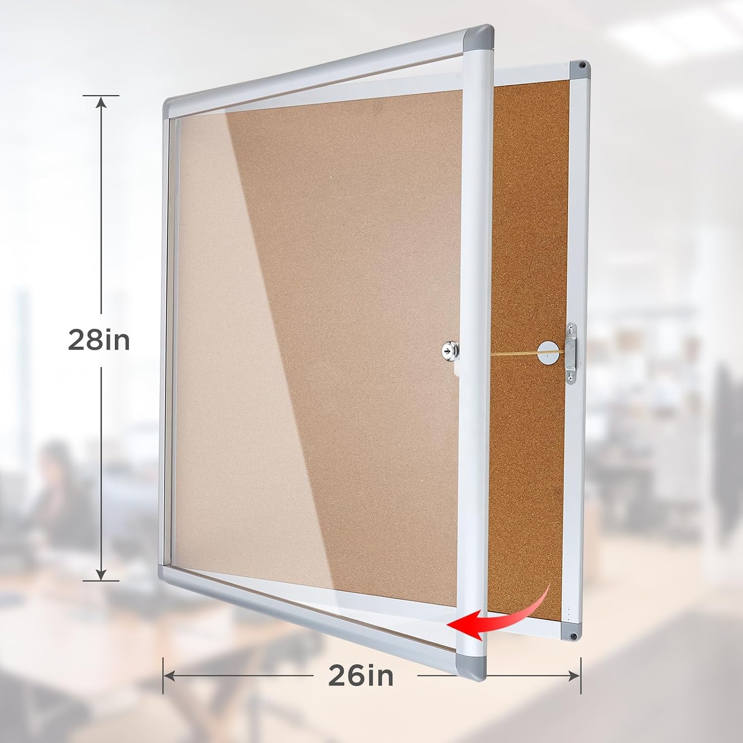 Enclosed Cork Bulletin Board Tamper-Proof Dispaly Case, Aluminium Frame, All-Weather Cork Noticeboard, Outdoor Enclosed Cork Board for School, Office, Restaurant, Hospital (28 X 26 Inches)