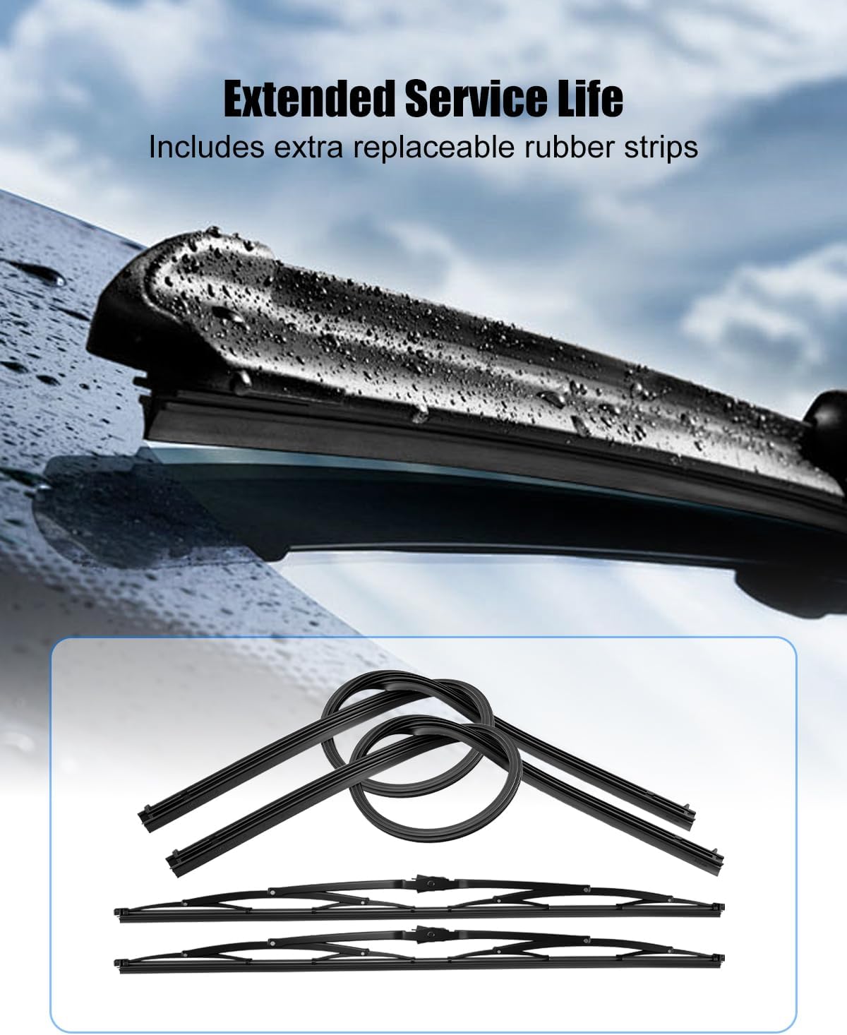 1Pair 32 Inch RV Windshield Wiper Blade for 9mm＆12mm J-Hook Arms, Heavy Duty Saddle Mount Wiper Blade for Class A Motorhomes Bus with 2 Rubber Refills＆2 Rubber Strips Replacement