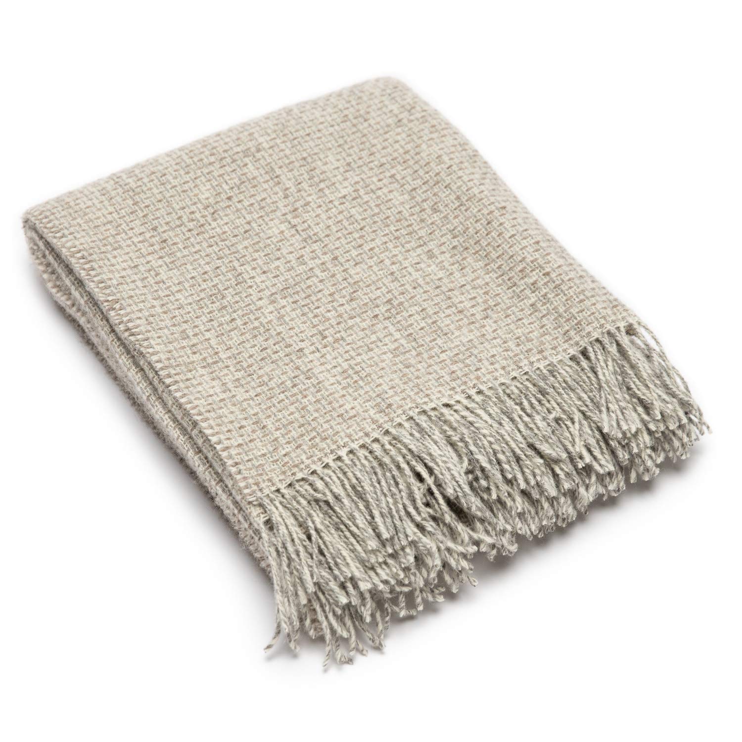 Tejido mixto de alpaca beige Bruno WoolMe manta de lana para sofa y cama de dormitorio