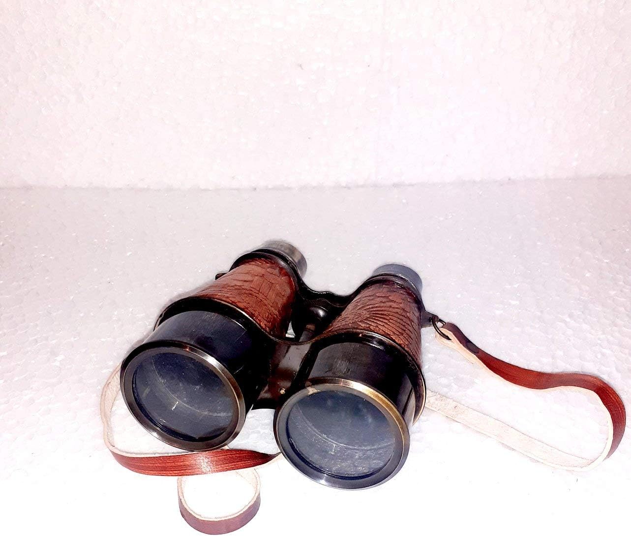 7 Inch Black Antique Brass Antique Nautical Vintage Retractable Navy Binocular with Leather