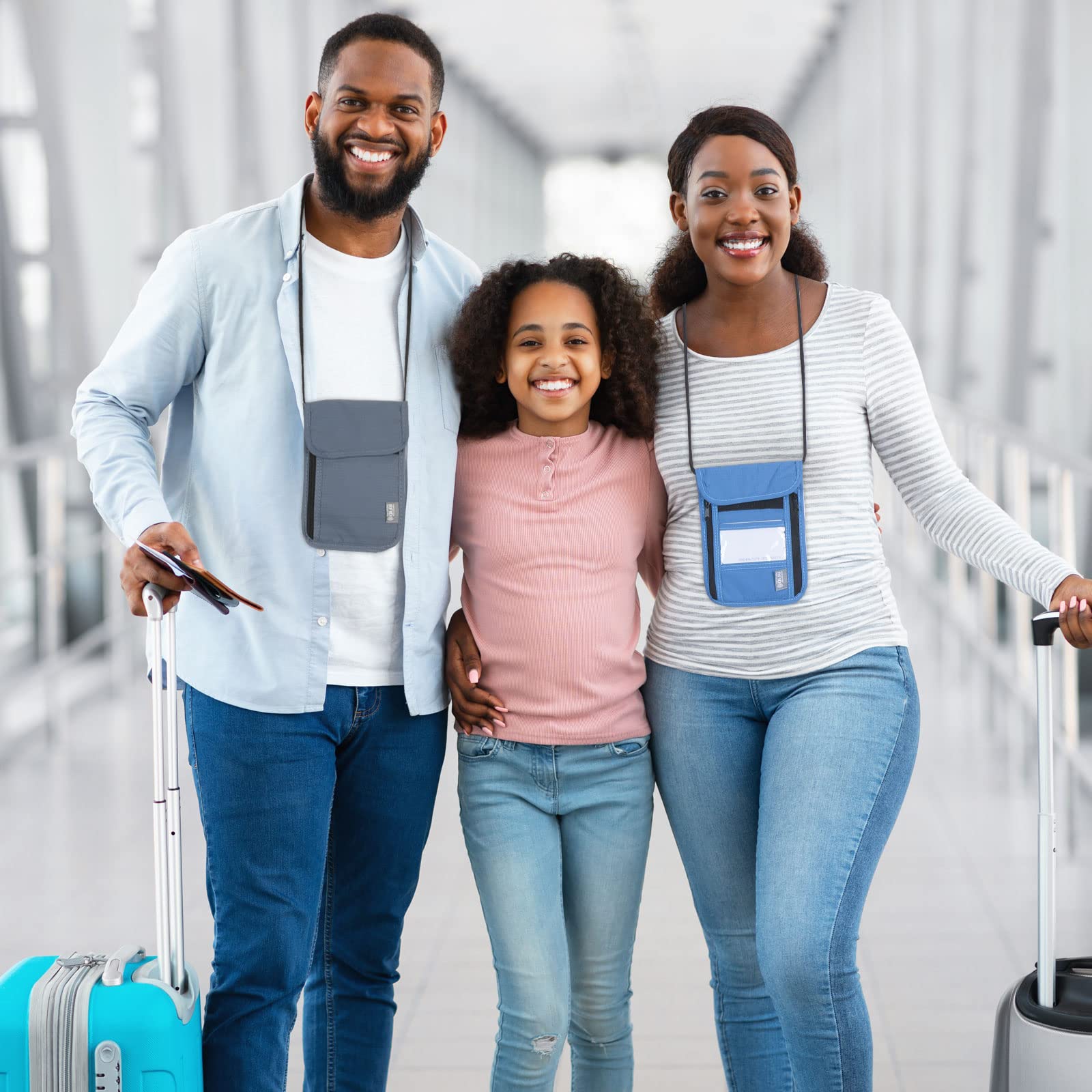 PATIKIL Collo Portafoglio Viaggio Borsetta, 2pz Passaporto Portafoglio RFID Blocco Impermeabile Collo Borsetta con Regolabile Cinturino per Donna e Uomo, Grigio