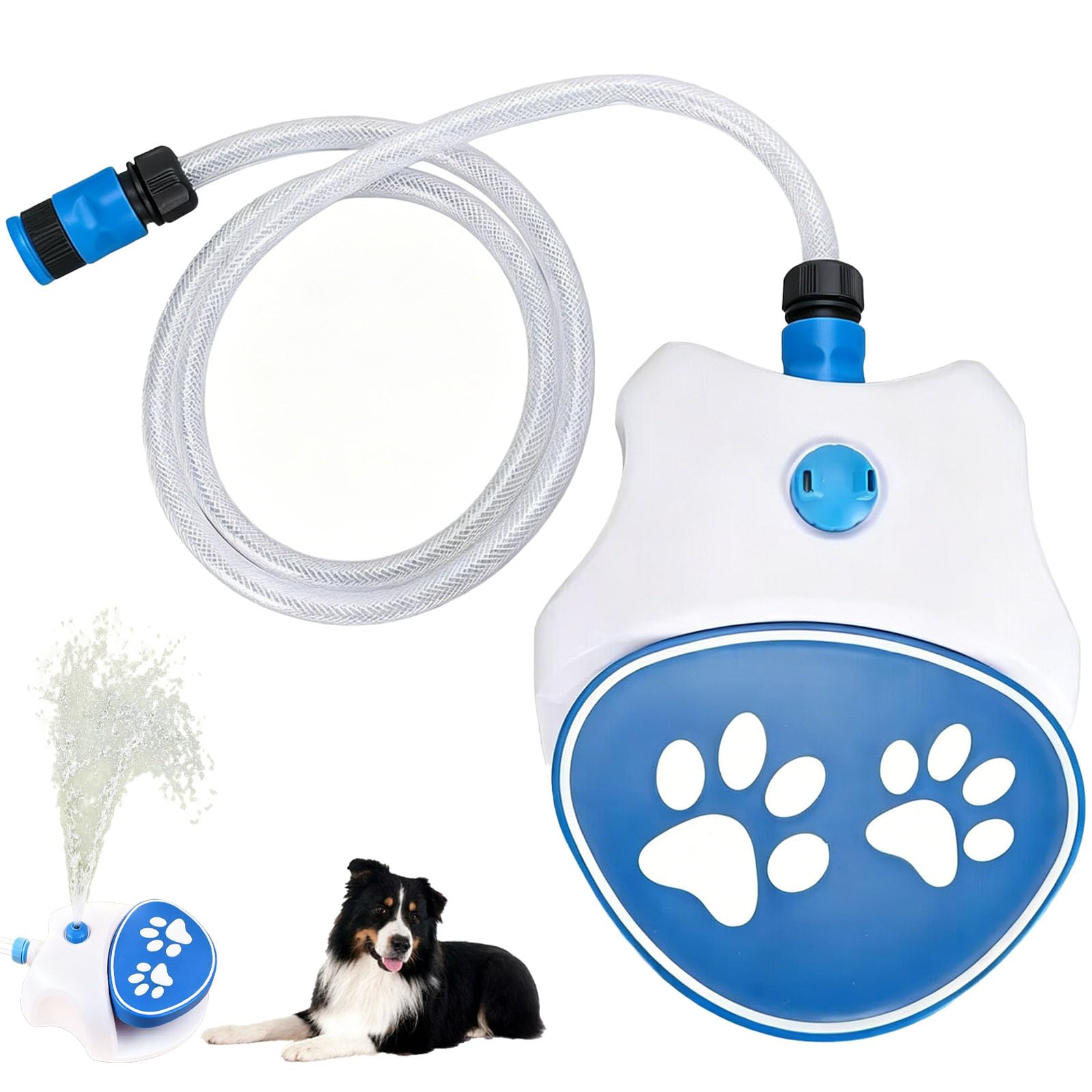 Wasserfontäne mit Pedal für Hunde, Hunde Wasserspielzeug Gartenschlauch, Hundes Wasserfontäne Outdoor, Wasserspiel Hund Garten, Hund Wasserspiel zur Sommer Abkühlung (Blau)