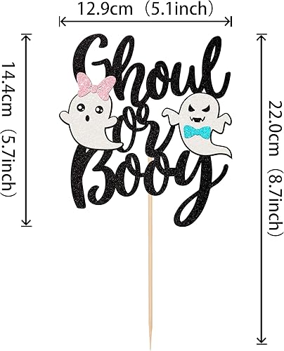 Miniatura 2 de 1 decoración de pastel Boo-Y o Ghoul con purpurina rosa y azul, fantasma, Halloween, pastel de baby shower, decoración para Halloween, revelación de