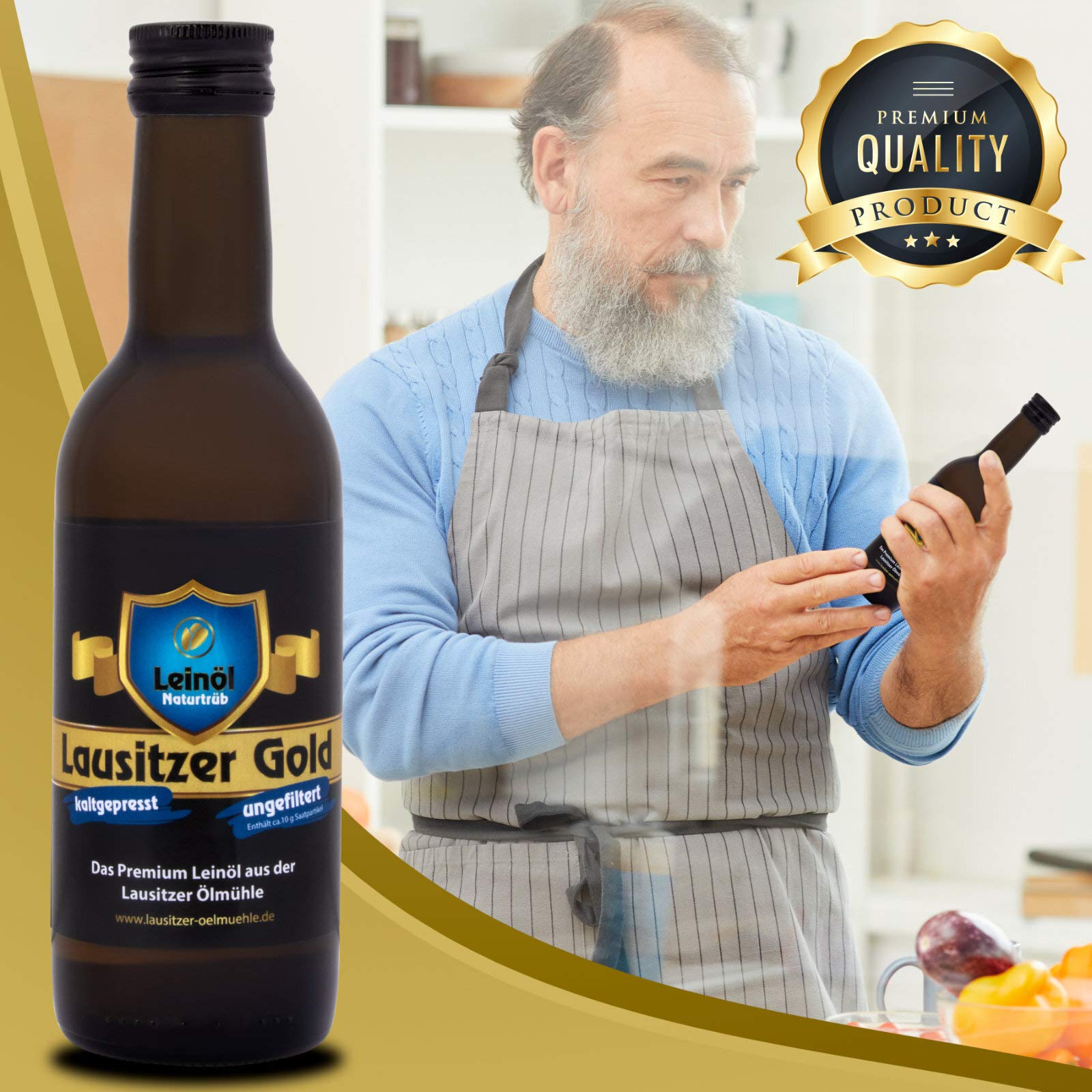 3 x Lausitzer Leinöl - Lausitzer Gold (kaltgepresstes ungefiltertes Premium Leinöl), 3x 500ml