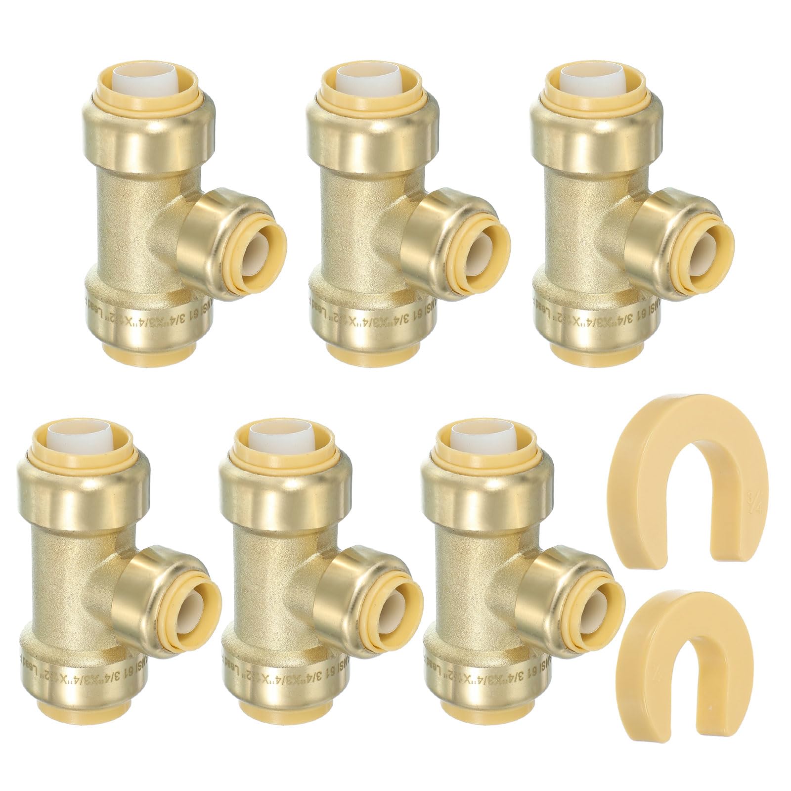 PATIKIL 2 Pcs Tee Stop Valve 3/4" x 3/4" x 1/2" Compression Water Shut Off Valve 1/4 Turn Operation with 3/4" Disconnect Clip for Faucet Toilet Pex Copper Cpvc Pipe Brass Gold
