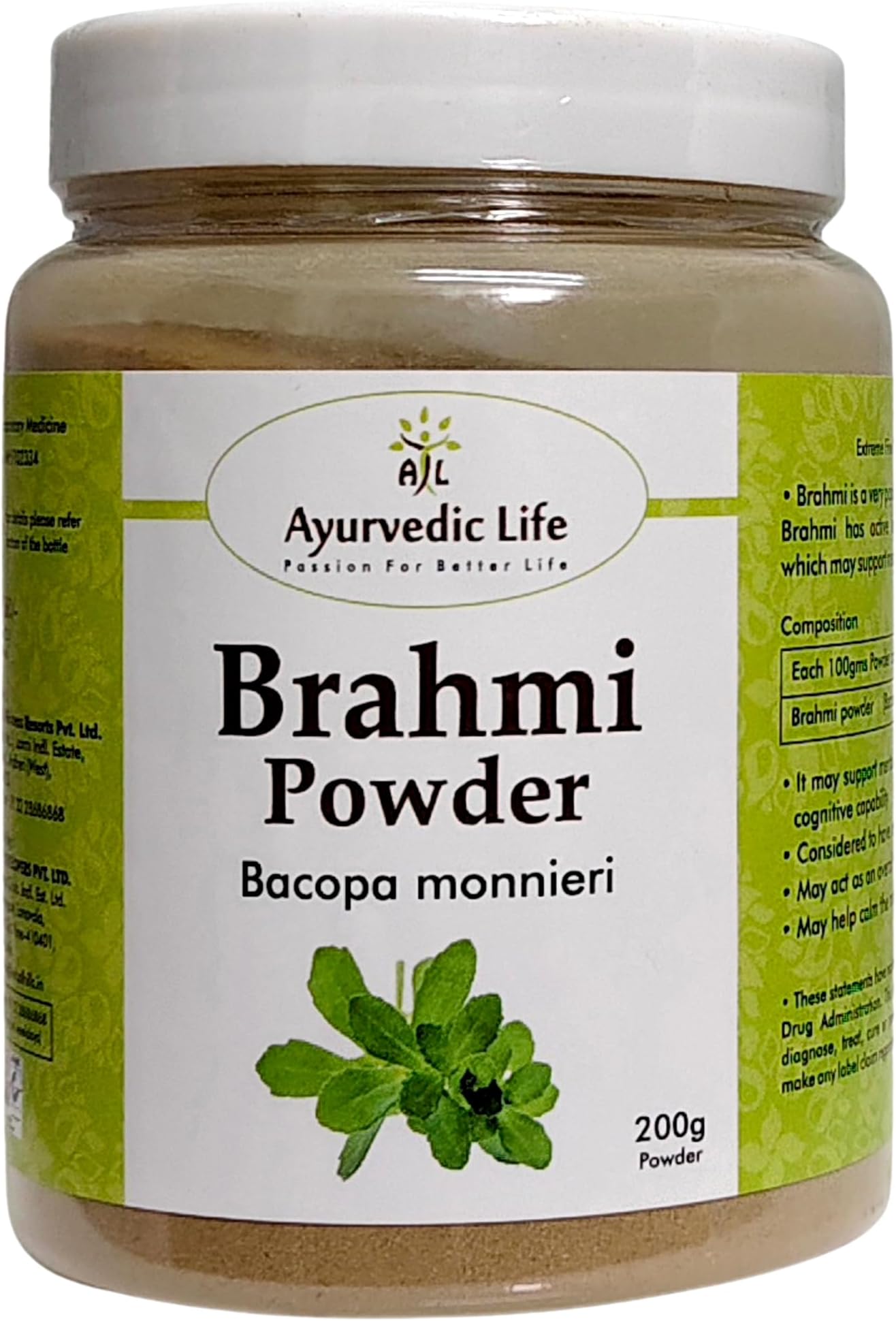 AL Ayurvedic Life Organic Brahmi Powder 200 Gms Brahmi Powder Hair Brahmi Powder Eating