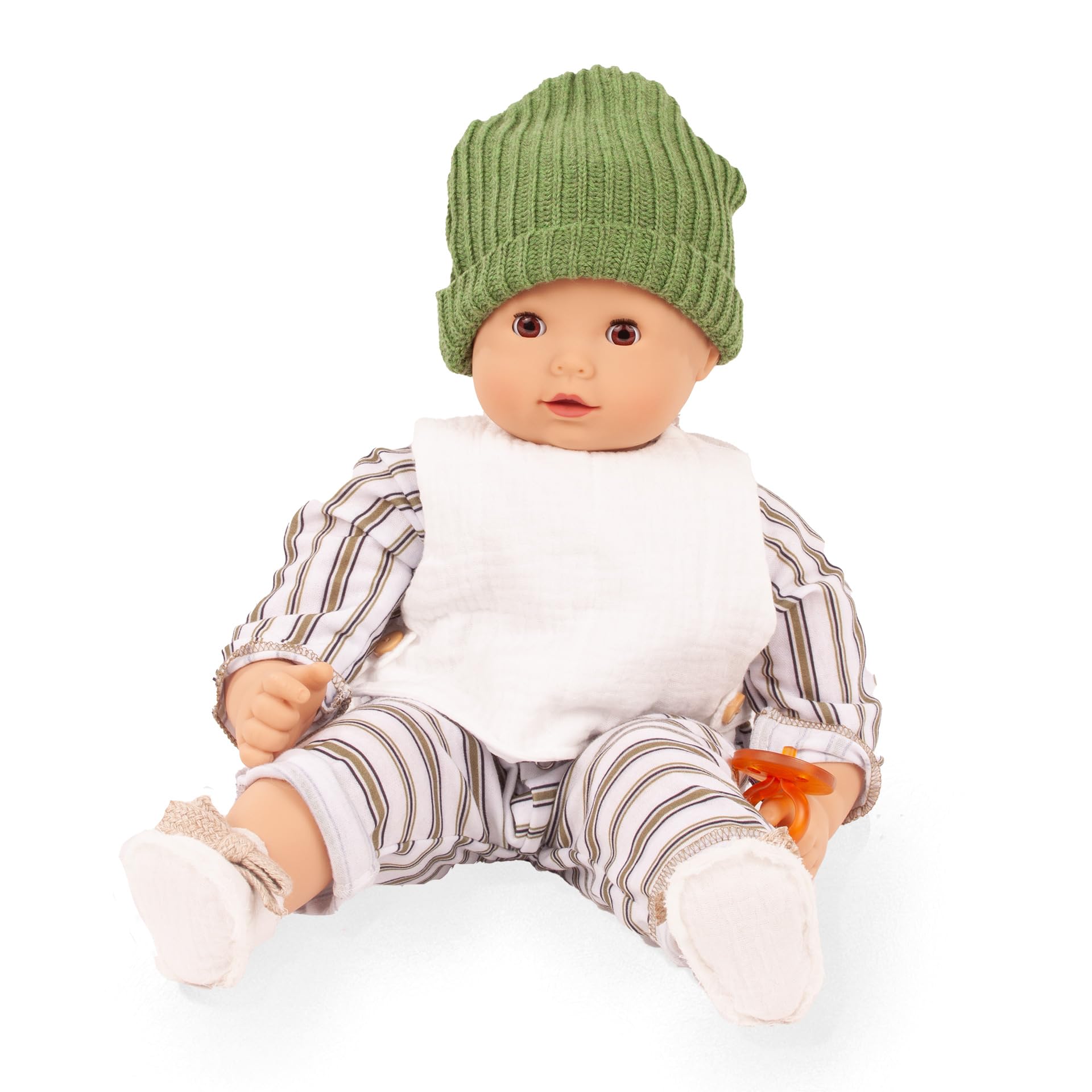 Götz 2427918 Maxy Muffin Urban Stripes Puppe - 42 cm große Babypuppe mit braunen Schlafaugen, ohne Haare und Weichkörper - Weichkörperpuppe in 7-teiligen Set