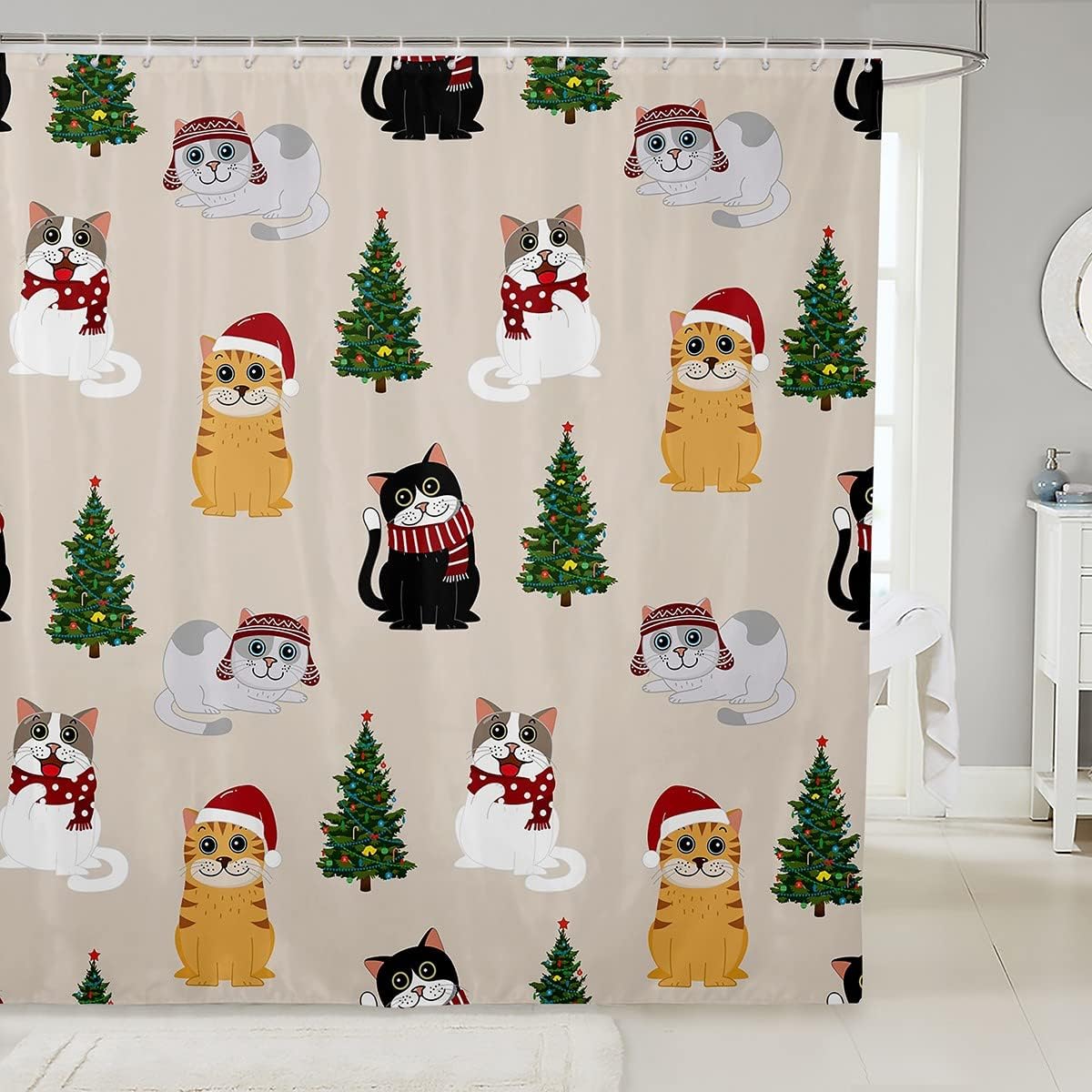 Festival Themed Bath Curtain Christmas Shower Curtain Merry Christmas Printed Bathroom Curtain 72Wx84L Red Bow Tie Polka Dots Bath Curtain Glitter Stars Shower Curtain for Boys Girls Kids Bathroom