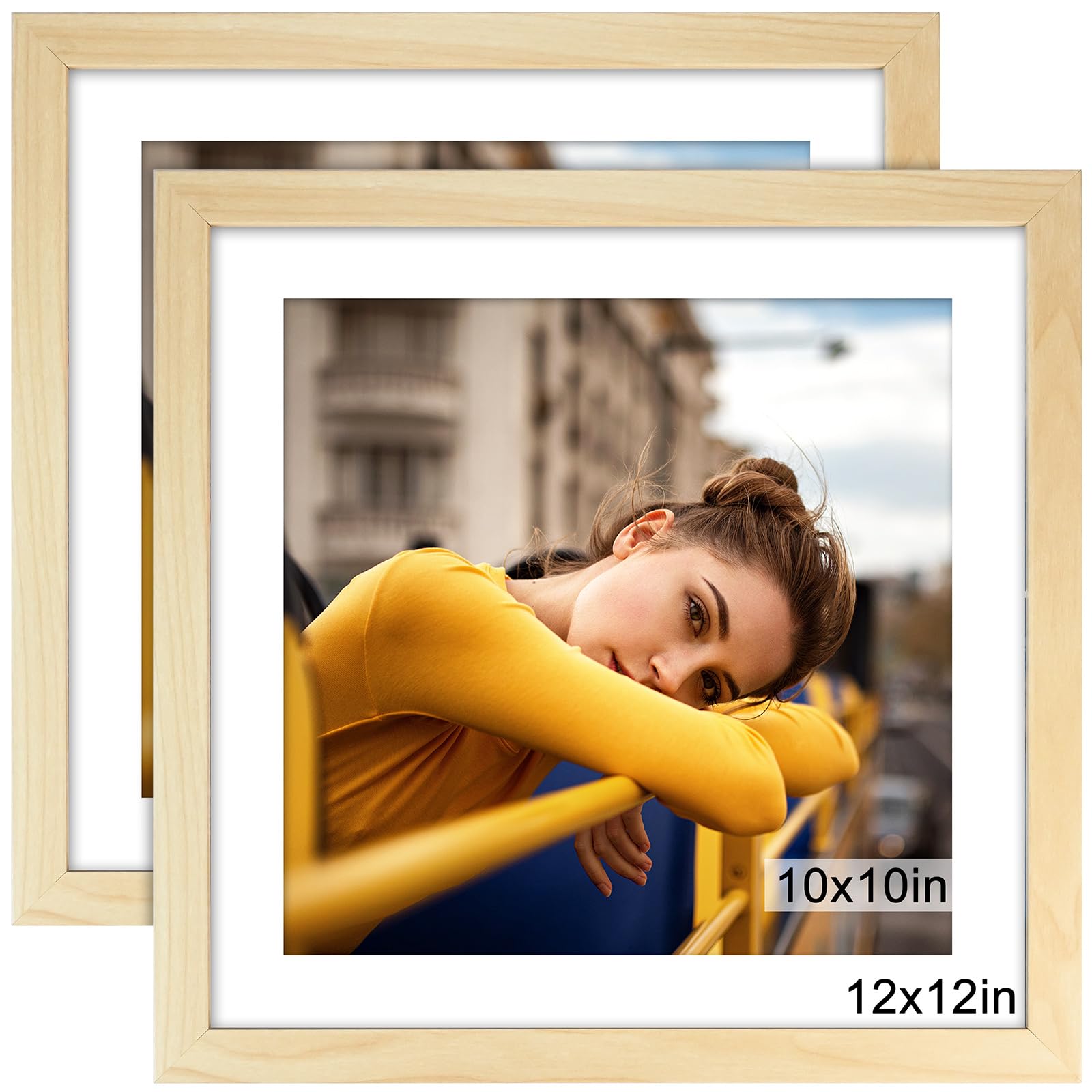 12x12 Picture Frame, Picture Frame for 30x30cm or 10x10 with Mount (2, Wood, 12X12)