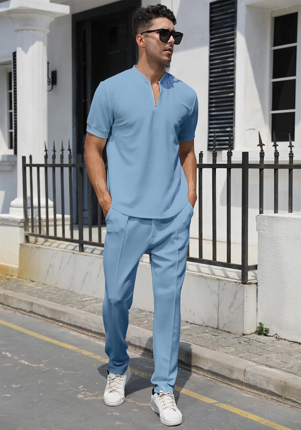 FZNHQL Fashion Men's Tracksuits 2 Piece Casual Athletic Jogging Outfits Short/Long Sleeve Track Suits for Men Set - Image 3