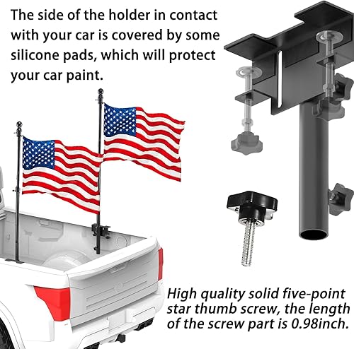 Miniatura 2 de Soporte universal para mástil de bandera en cama, sin perforación, para camión con riel de cama o sin riel, se adapta a postes de hasta 1.2