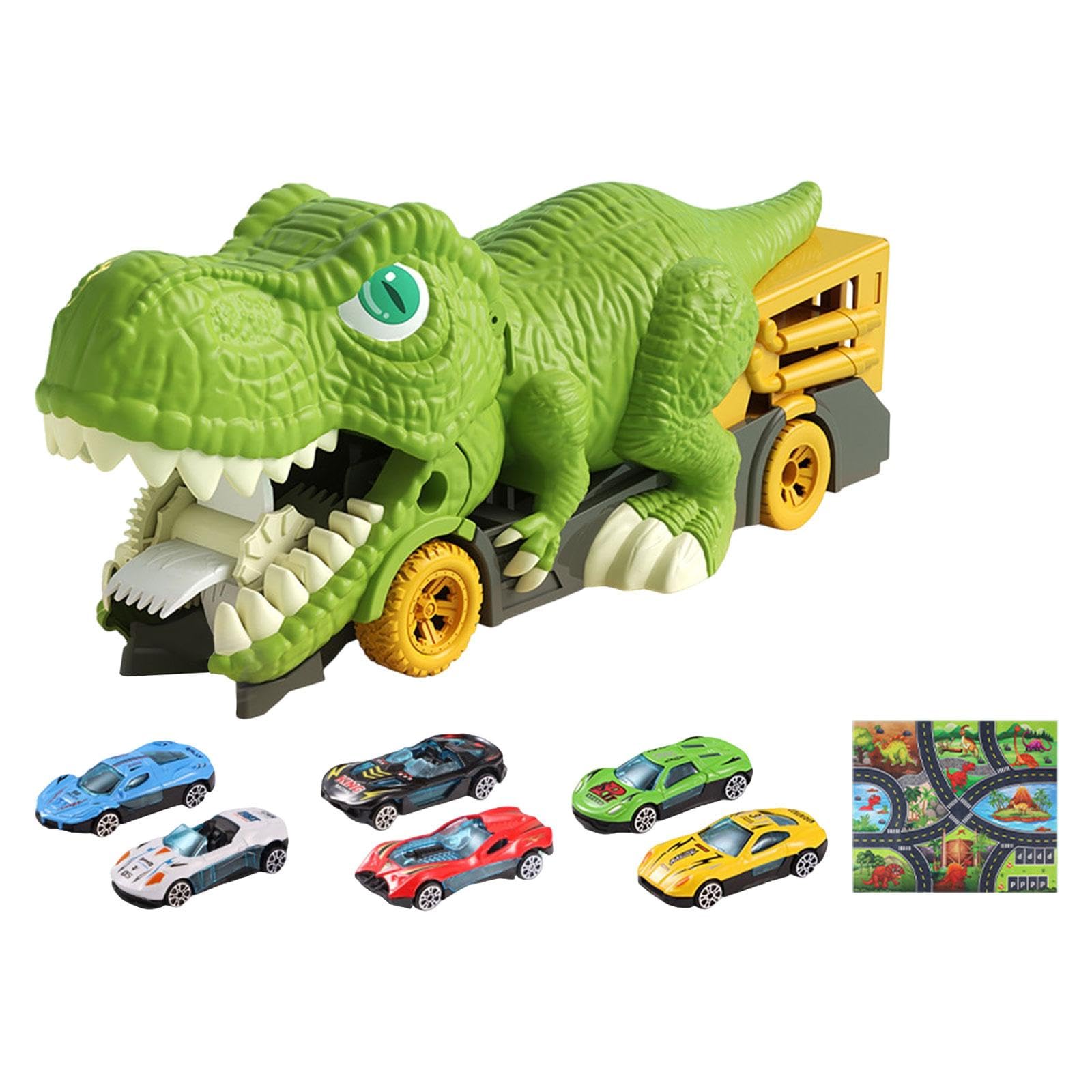 Set di Gioco con Camion Dei Dinosauri E in Miniatura per Feste di Compleanno per Bambini, 6 piccole auto e mappa, Taglia unica