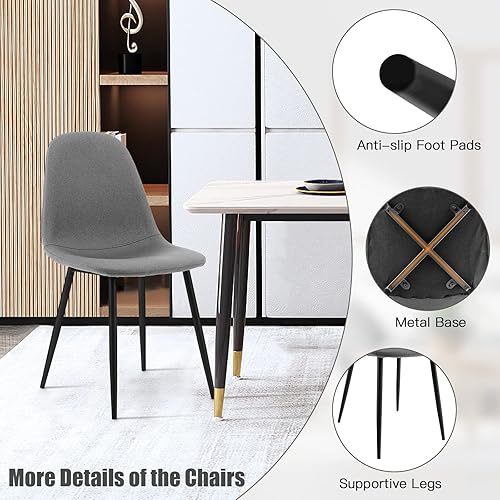 Miniatura 6 de Giantex Juego de 4 sillas de comedor modernas, clásicas, cómodas, tapizadas, con respaldo de 17 pulgadas de alto, de lino, para comedor, sala de